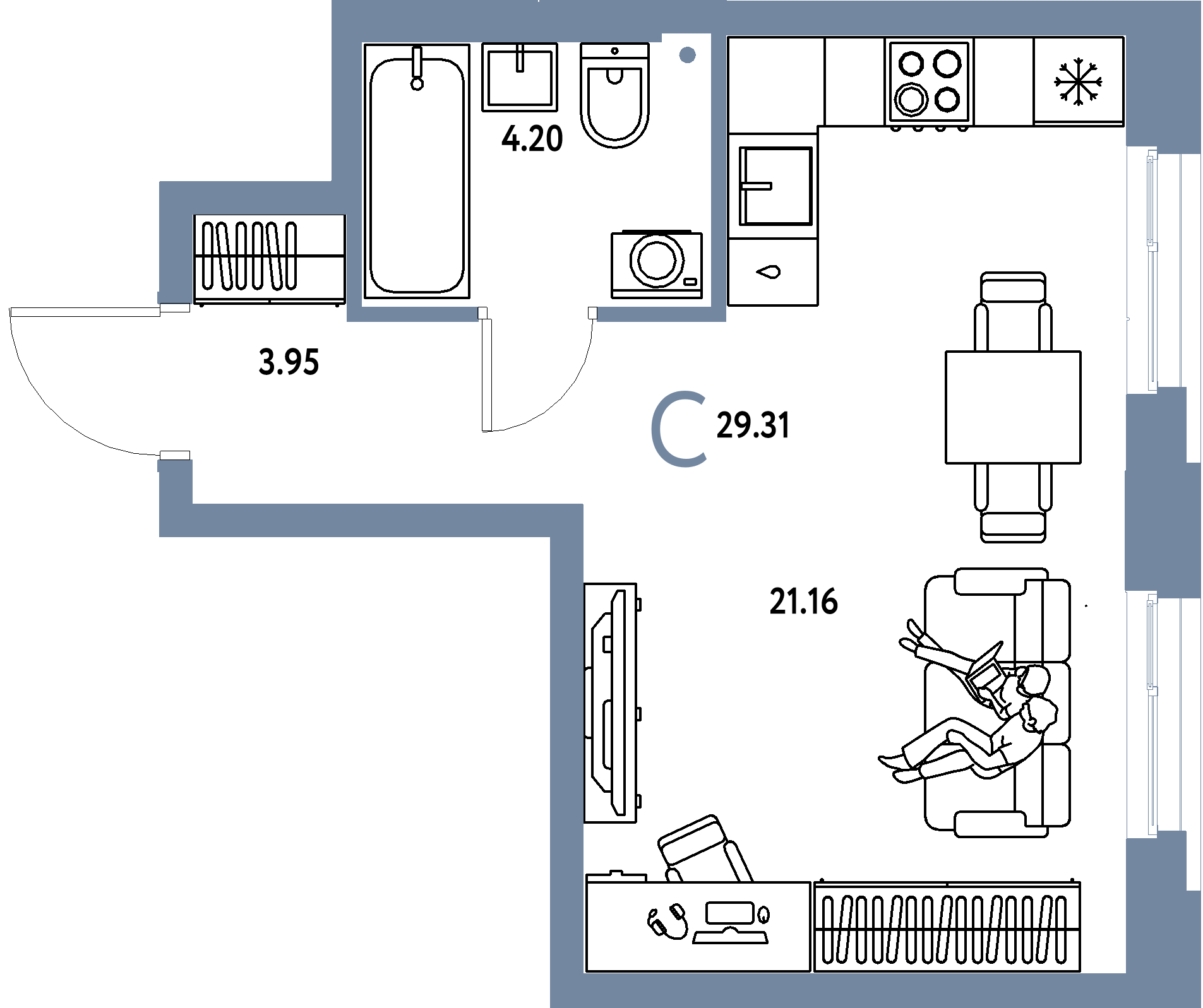 ЖК "Европейский берег 2.0"-Студия 29.31 м²