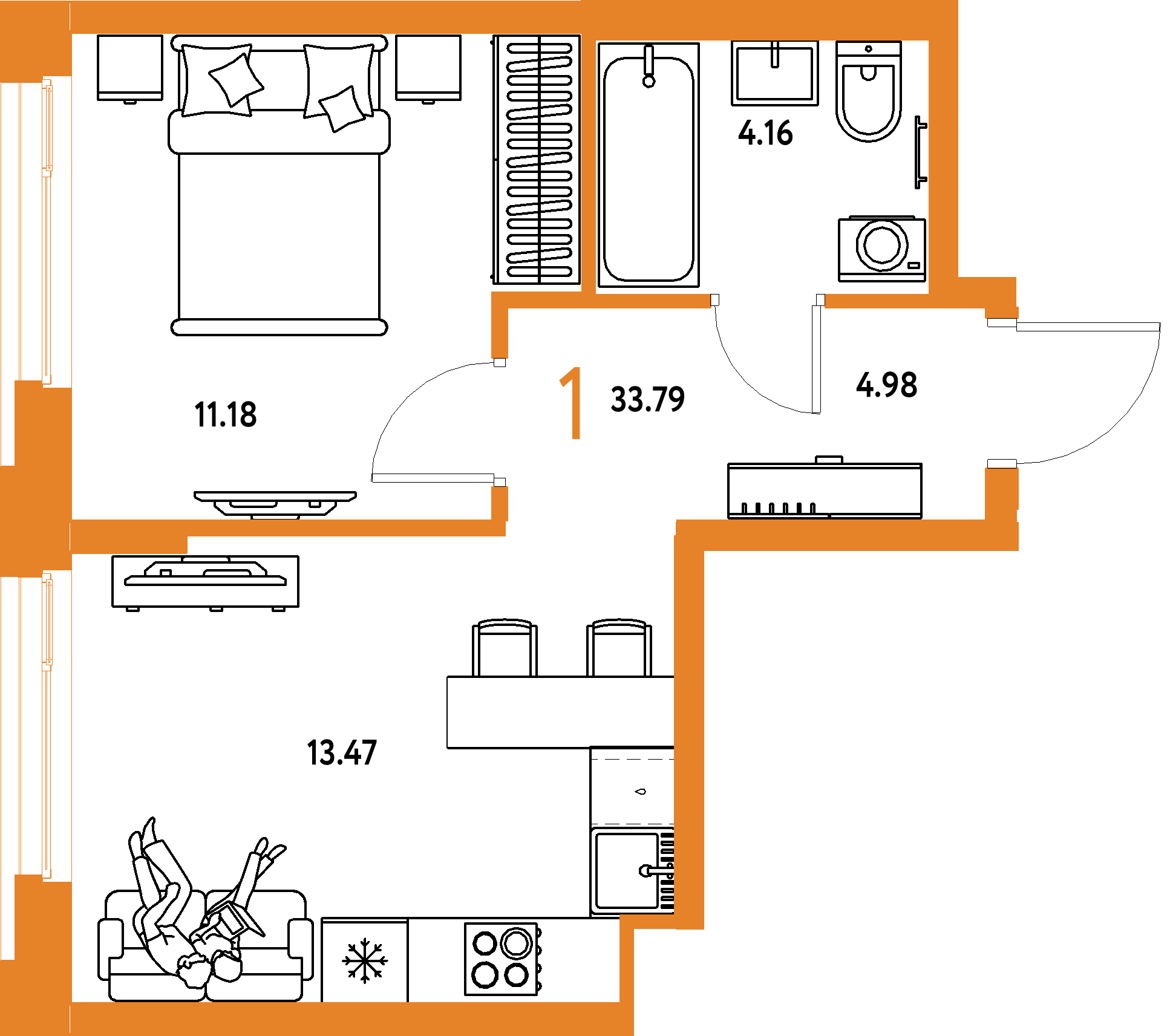 ЖК "Европейский берег 2.0"-1-комнатная 33.79 м²