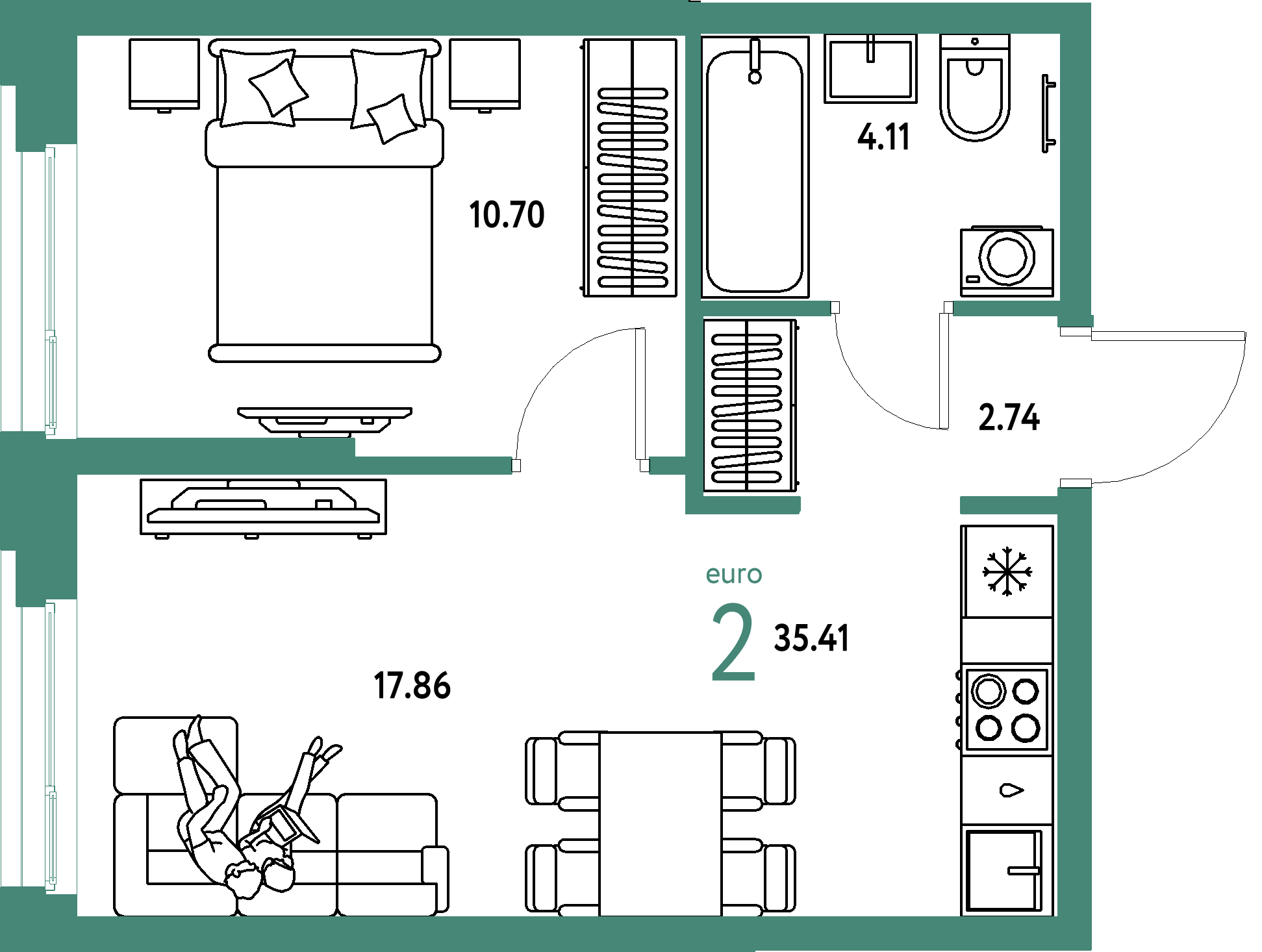 ЖК "Европейский берег 2.0"-2-комнатная 35.41 м²