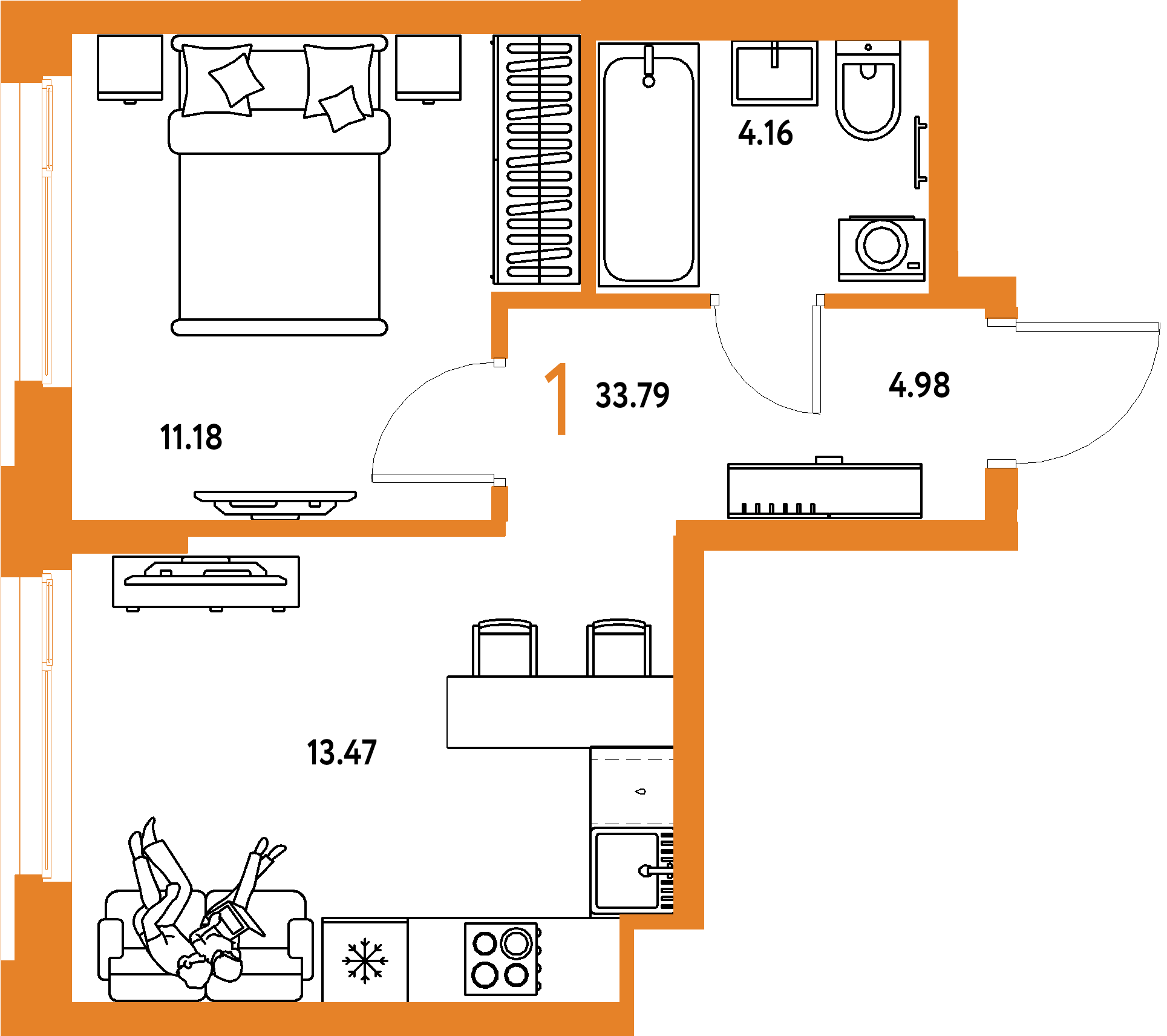 ЖК "Европейский берег 2.0"-1-комнатная 33.79 м²
