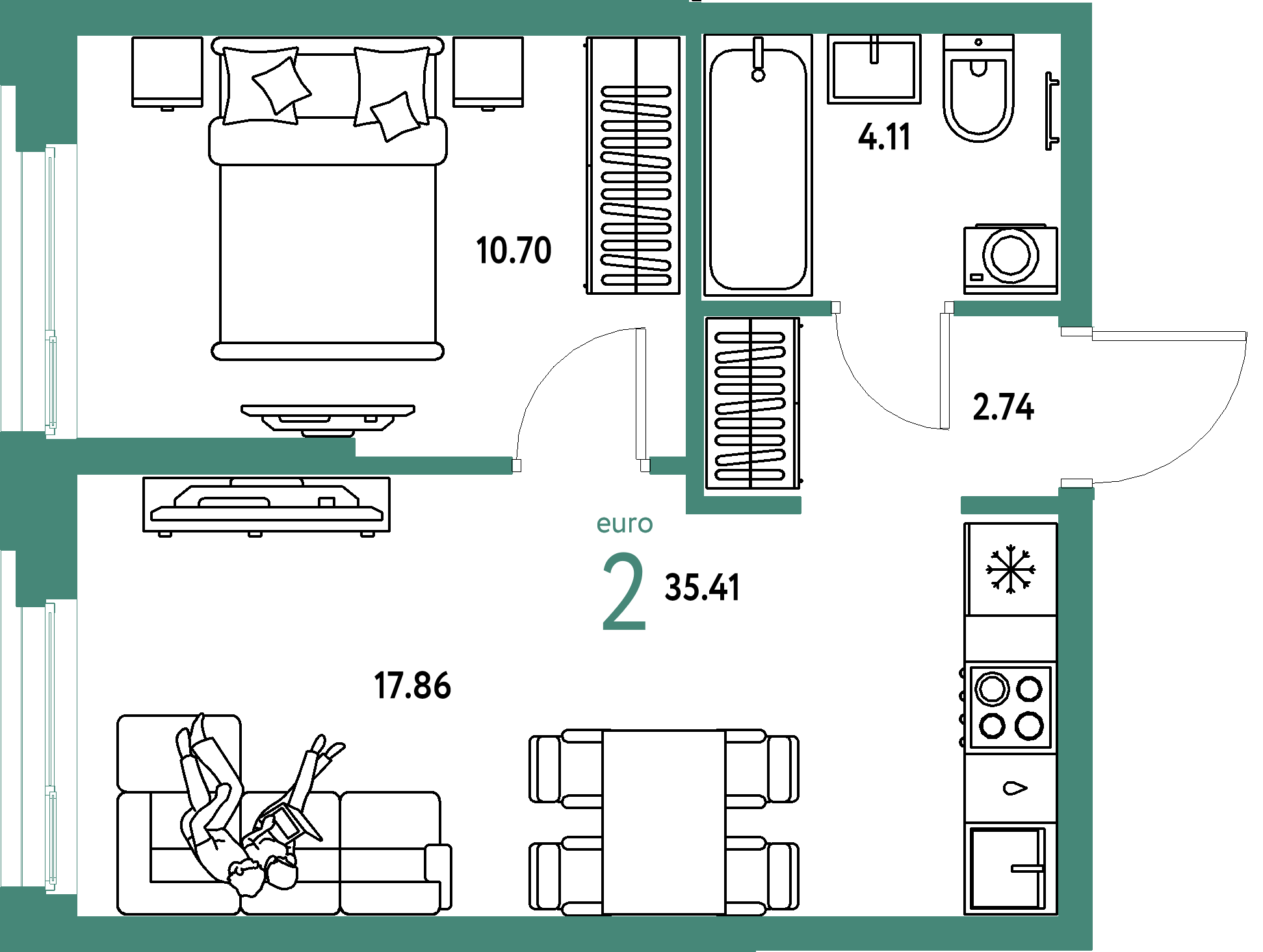 ЖК "Европейский берег 2.0"-2-комнатная 35.41 м²