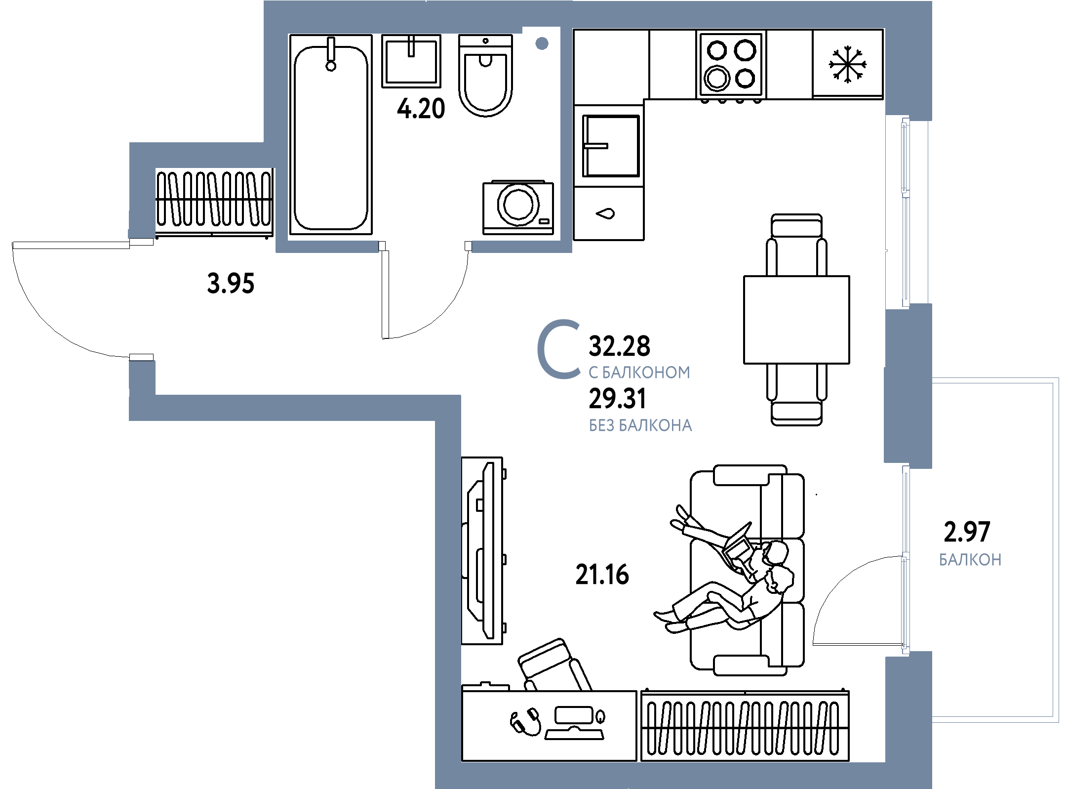 ЖК "Европейский берег 2.0"-Студия 32.28 м²