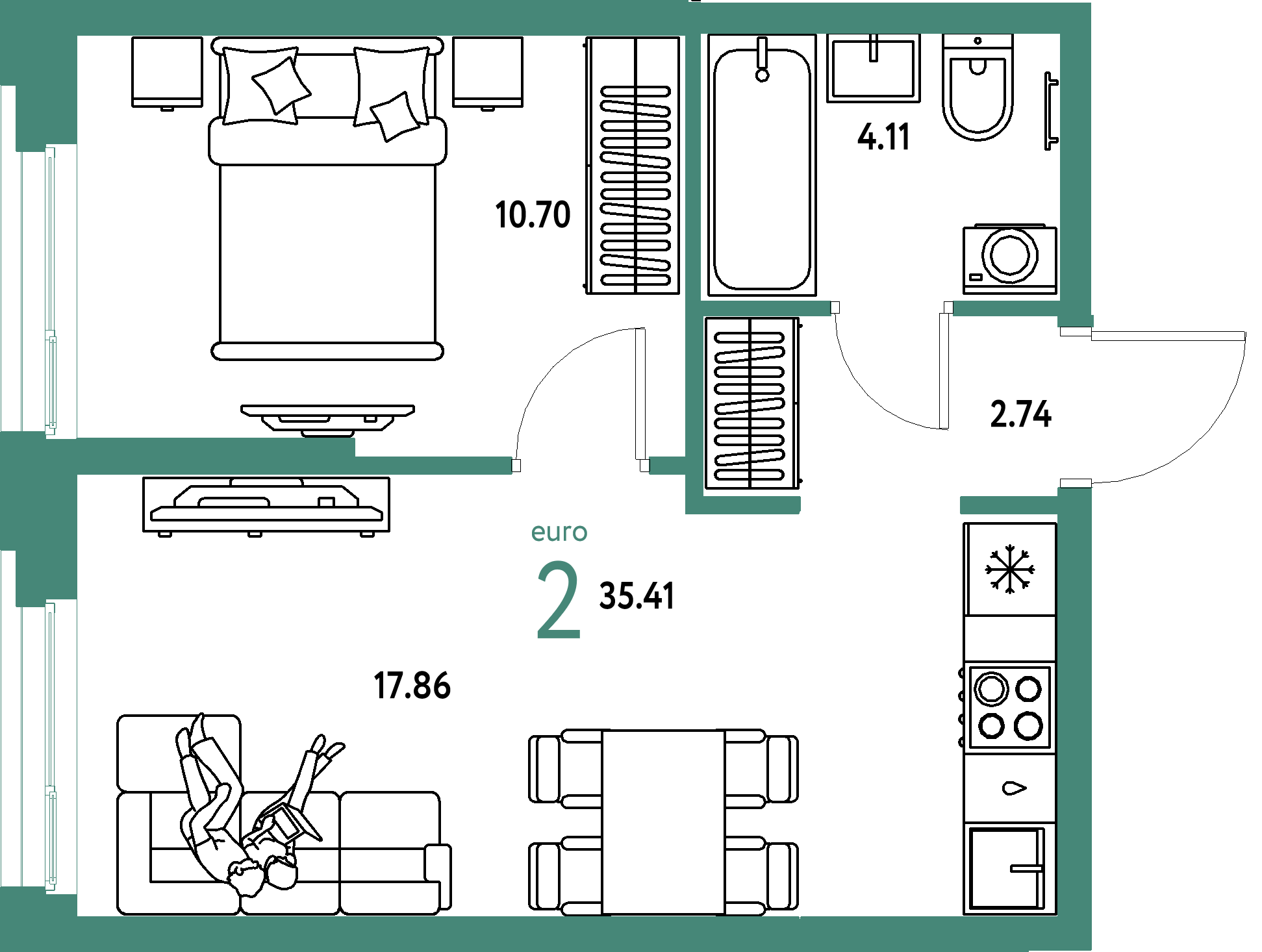 ЖК "Европейский берег 2.0"-2-комнатная 35.41 м²
