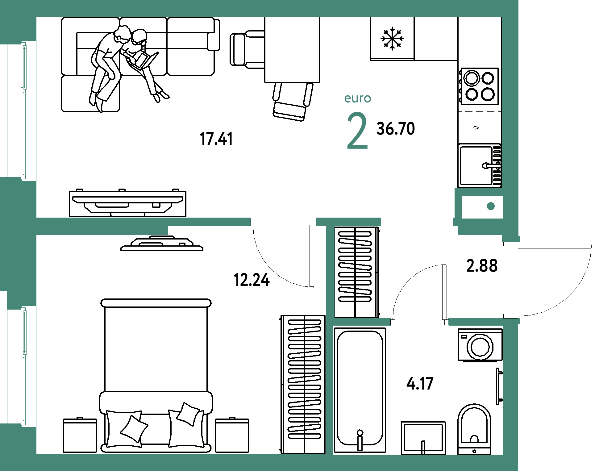 ЖК "Европейский берег 2.0"-2-комнатная 36.7 м²