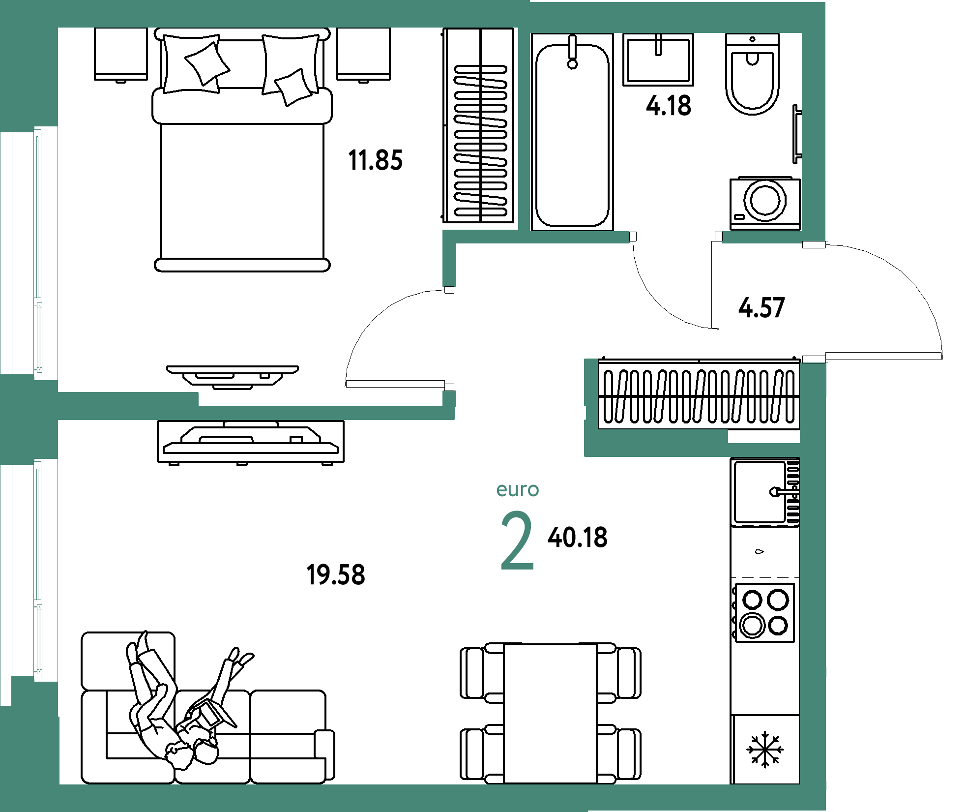 ЖК "Европейский берег 2.0"-2-комнатная 40.18 м²