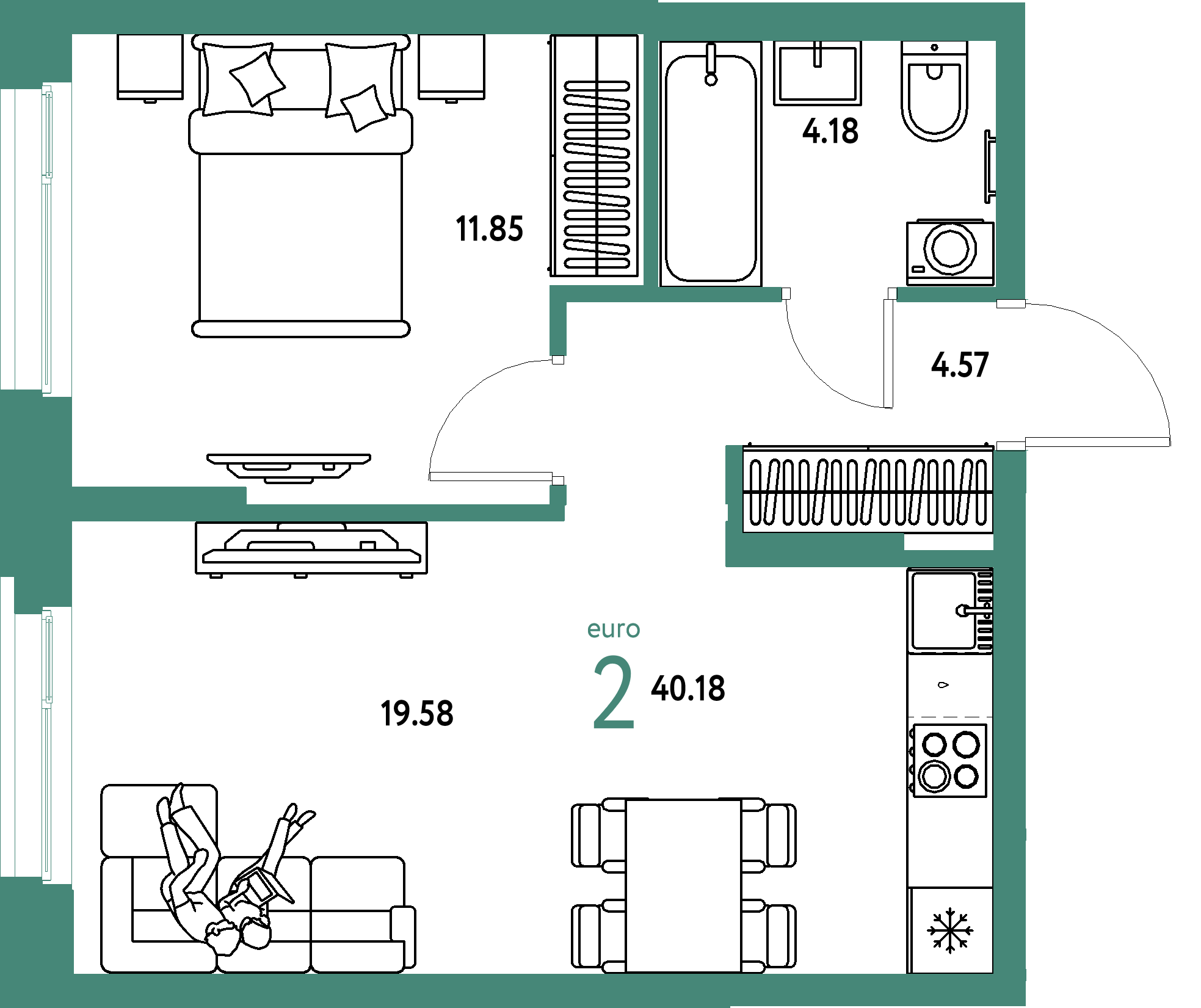 ЖК "Европейский берег 2.0"-2-комнатная 40.18 м²