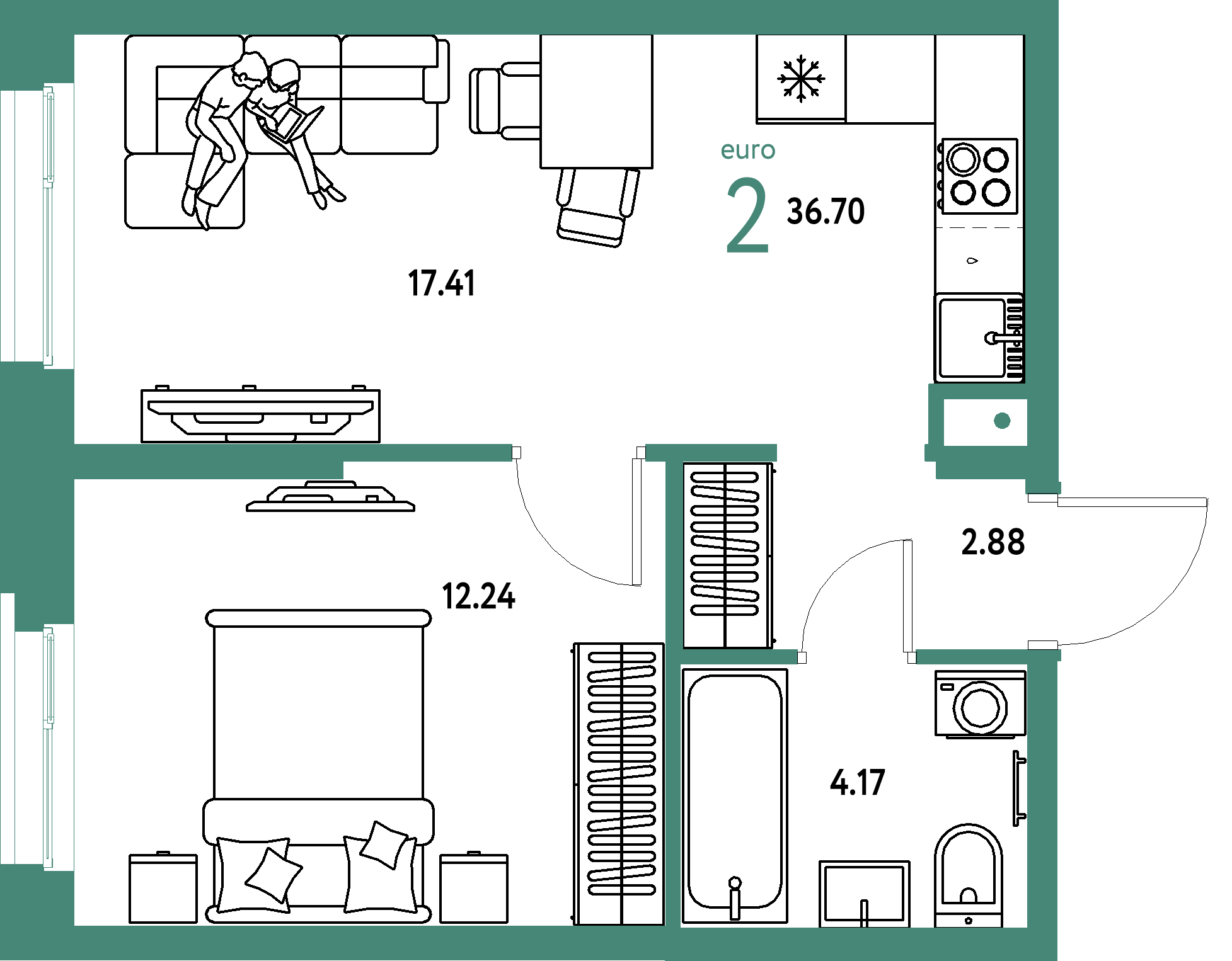 ЖК "Европейский берег 2.0"-2-комнатная 36.7 м²
