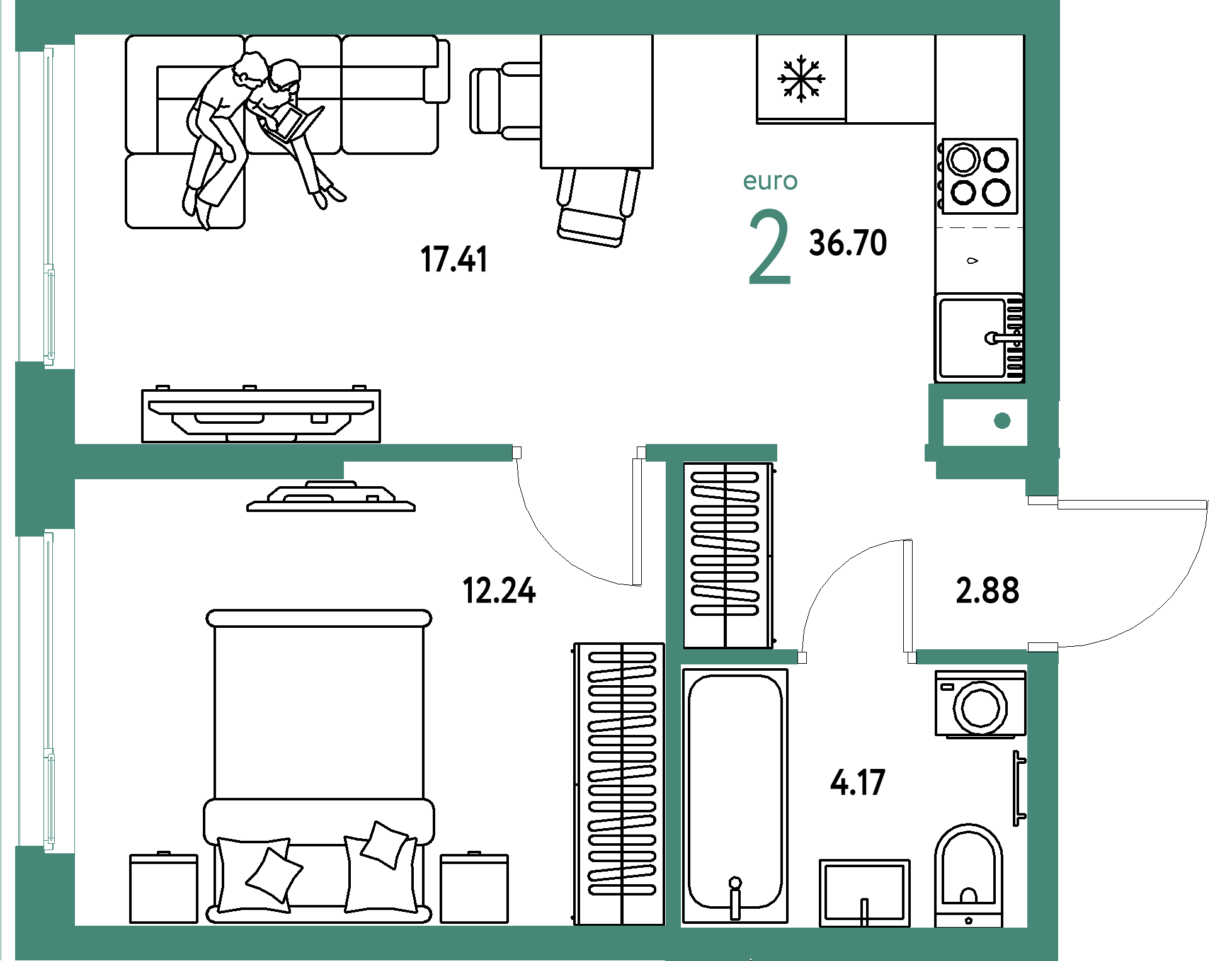 ЖК "Европейский берег 2.0"-2-комнатная 36.7 м²