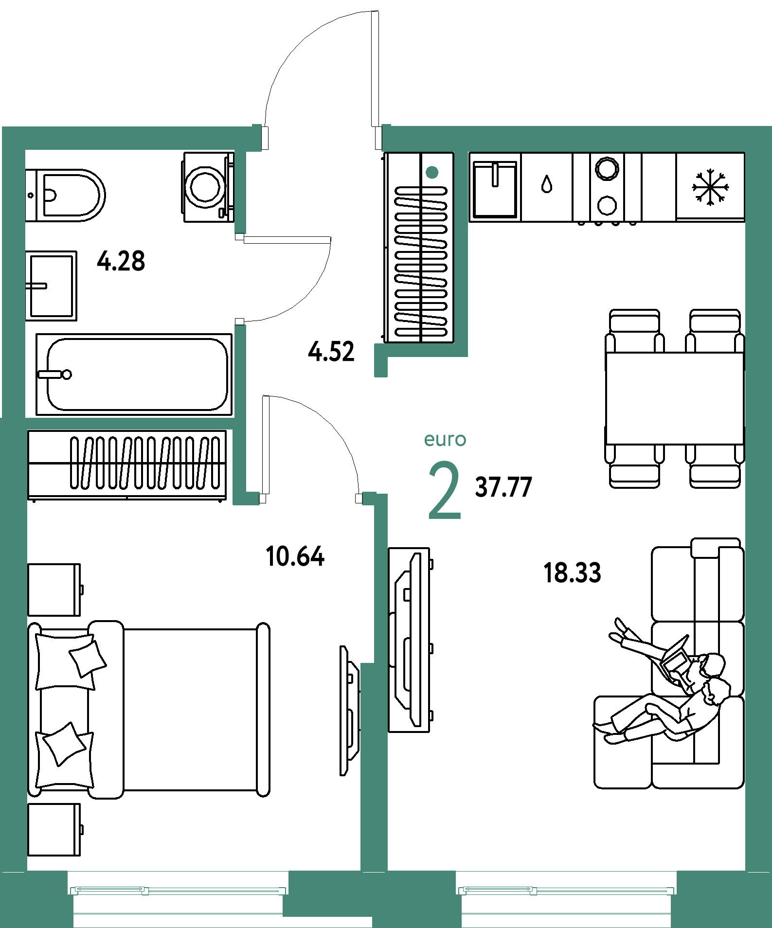 ЖК "Европейский берег 2.0"-2-комнатная 37.77 м²