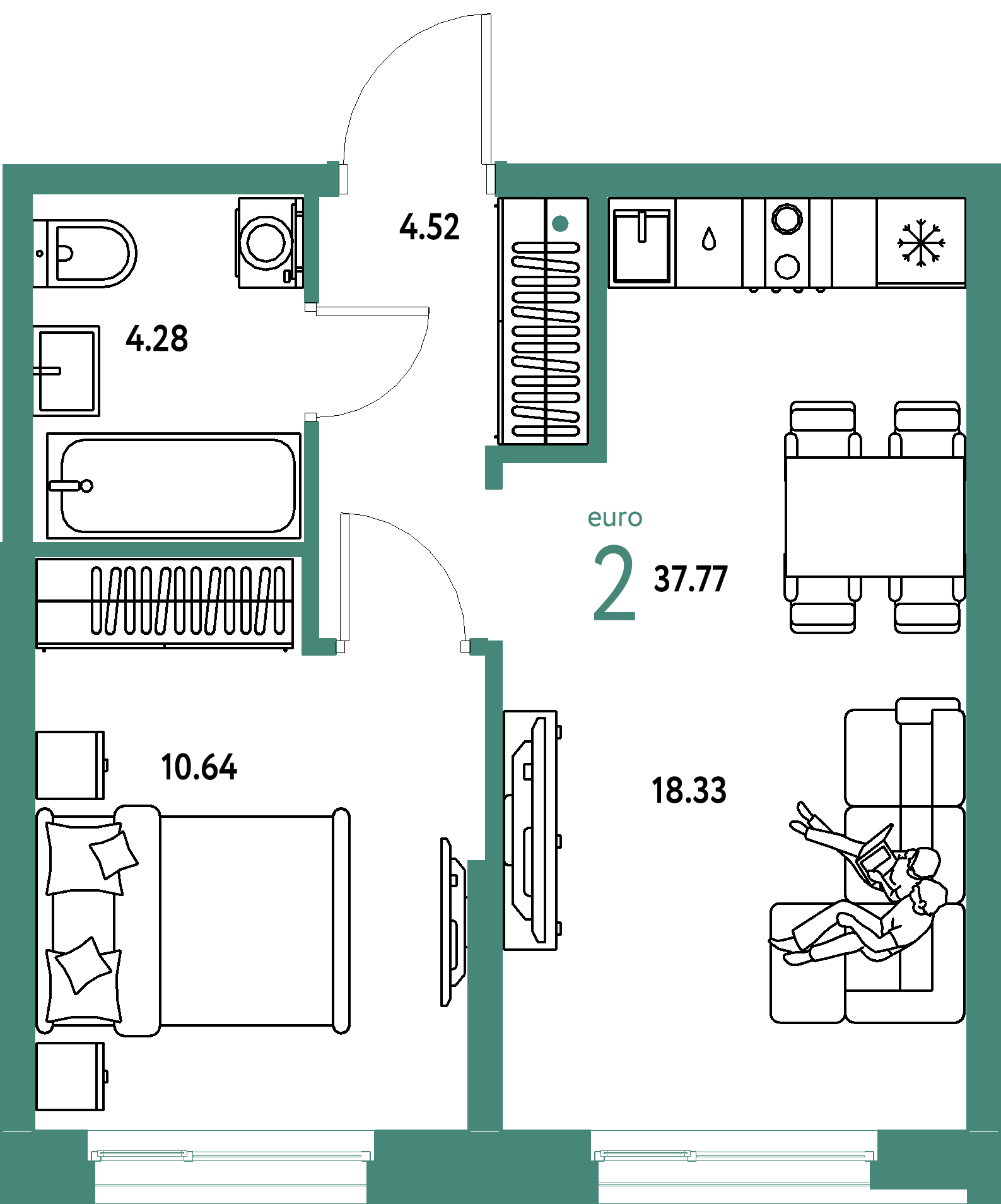 ЖК "Европейский берег 2.0"-2-комнатная 37.77 м²
