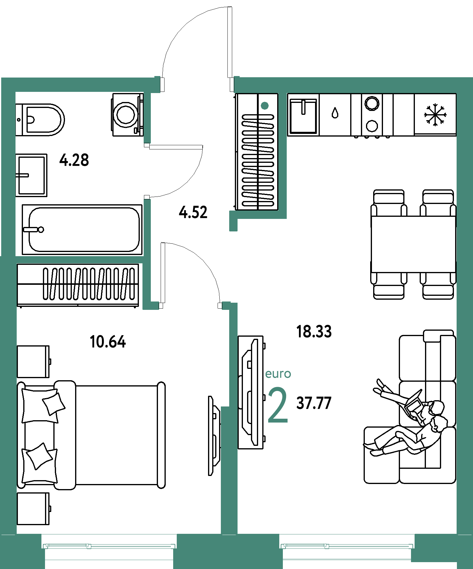 ЖК "Европейский берег 2.0"-2-комнатная 37.77 м²