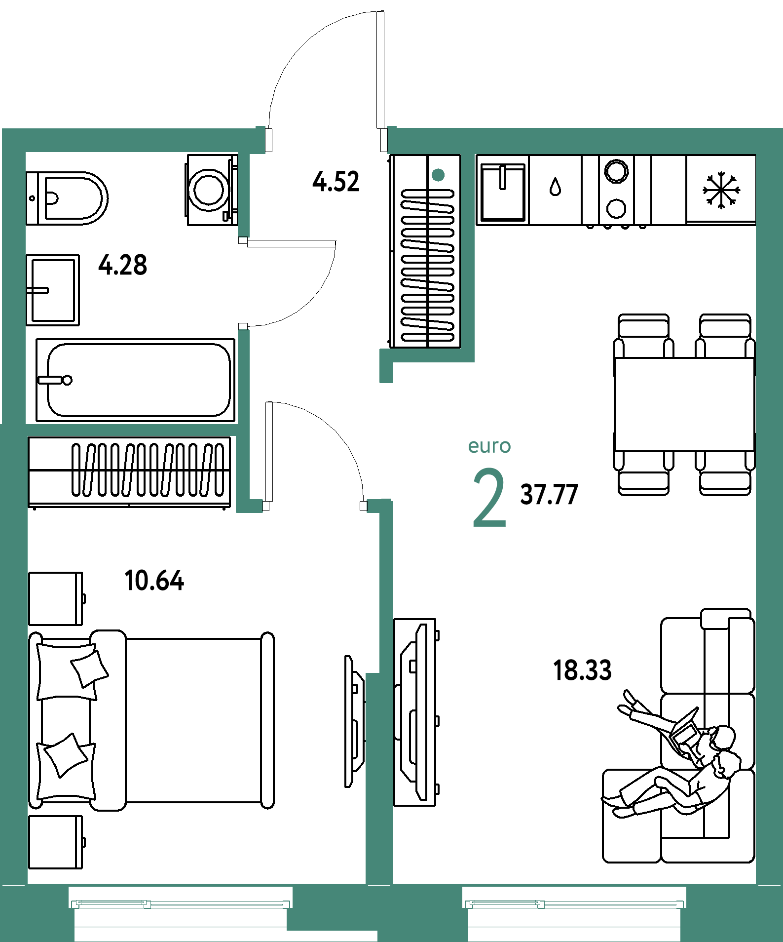 ЖК "Европейский берег 2.0"-2-комнатная 37.77 м²