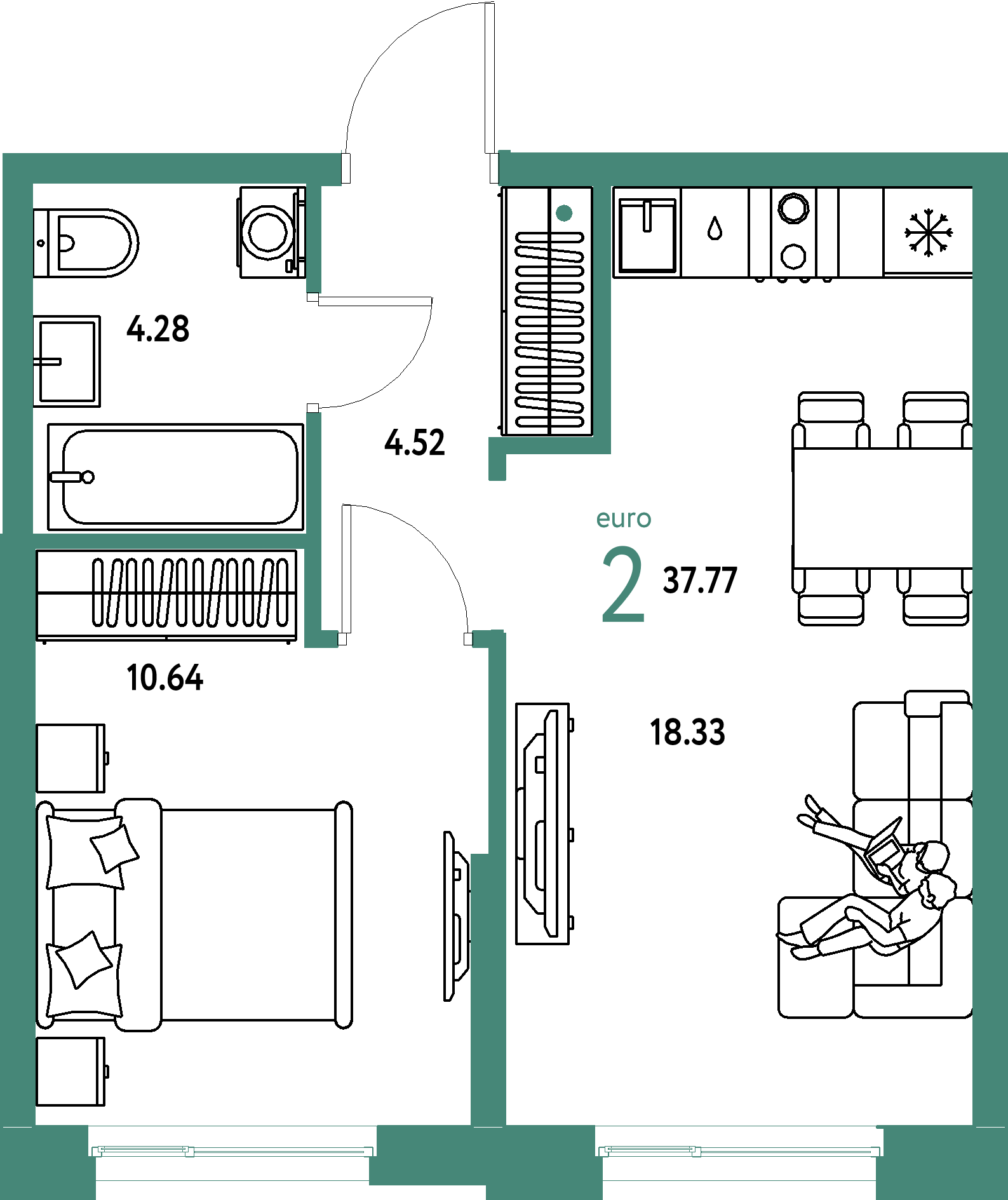 ЖК "Европейский берег 2.0"-2-комнатная 37.77 м²