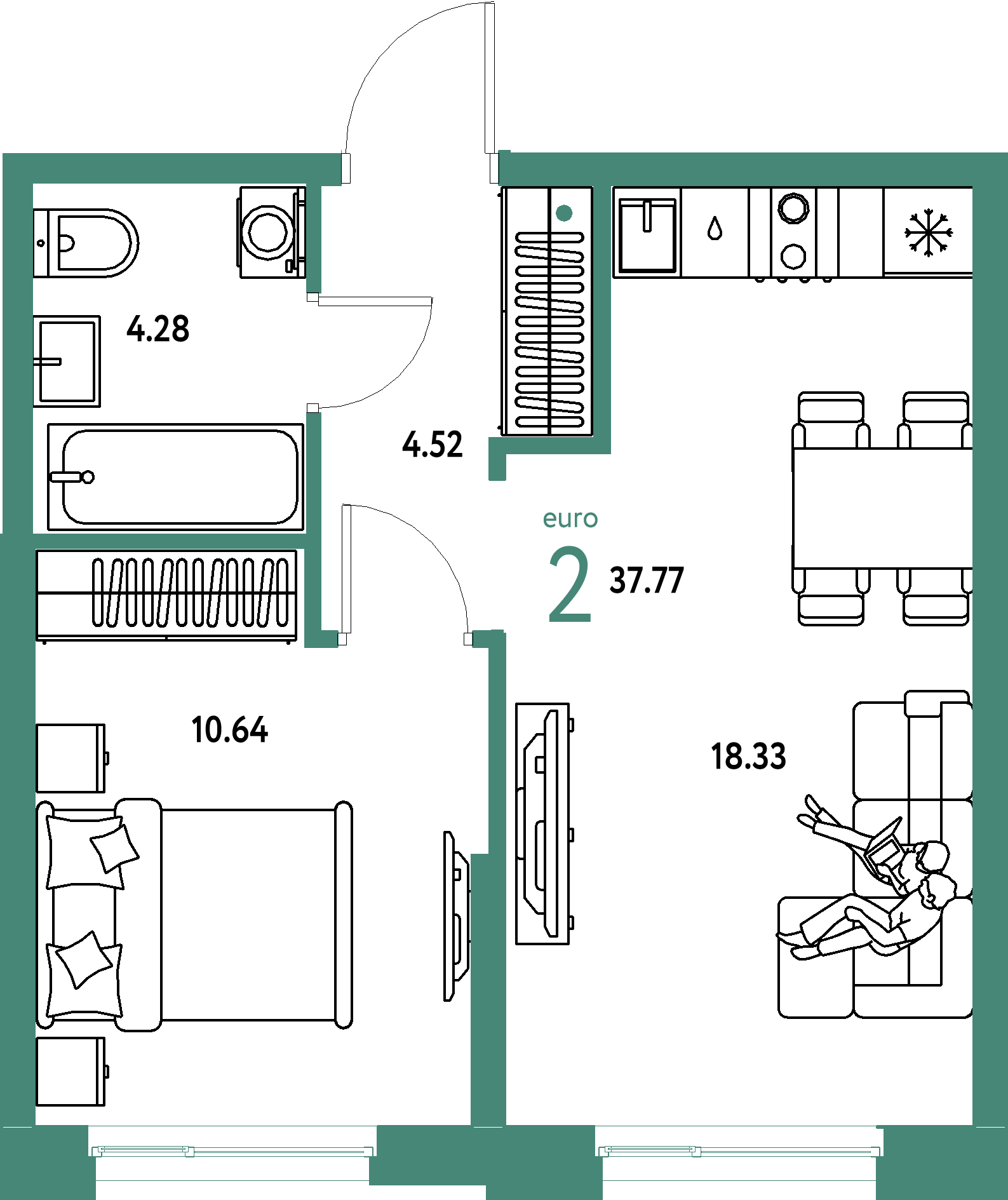 ЖК "Европейский берег 2.0"-2-комнатная 37.77 м²
