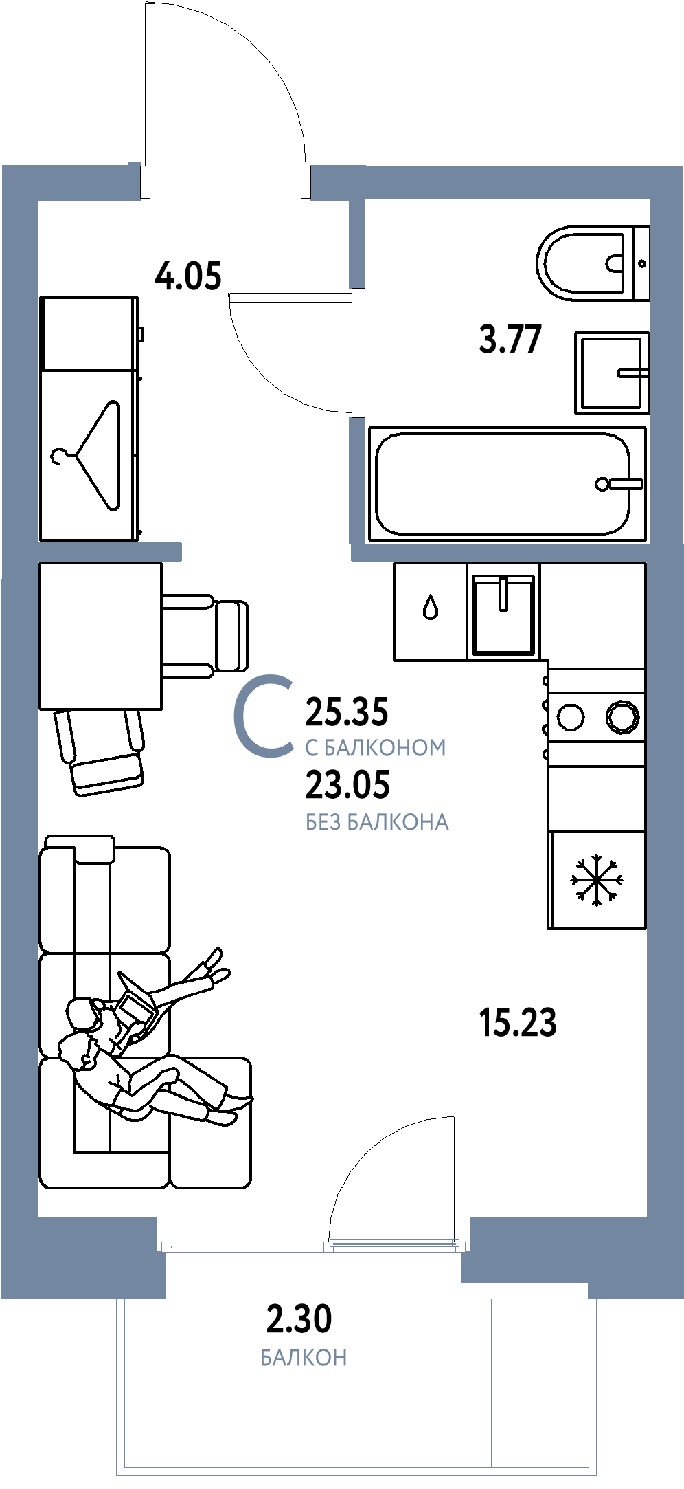 ЖК "Европейский берег 2.0"-Студия 25.35 м²