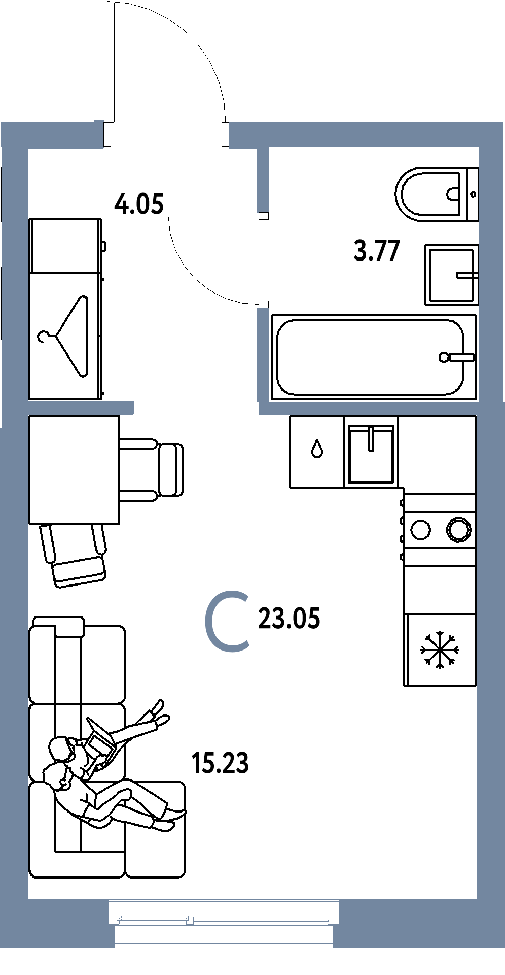 ЖК "Европейский берег 2.0"-Студия 23.05 м²