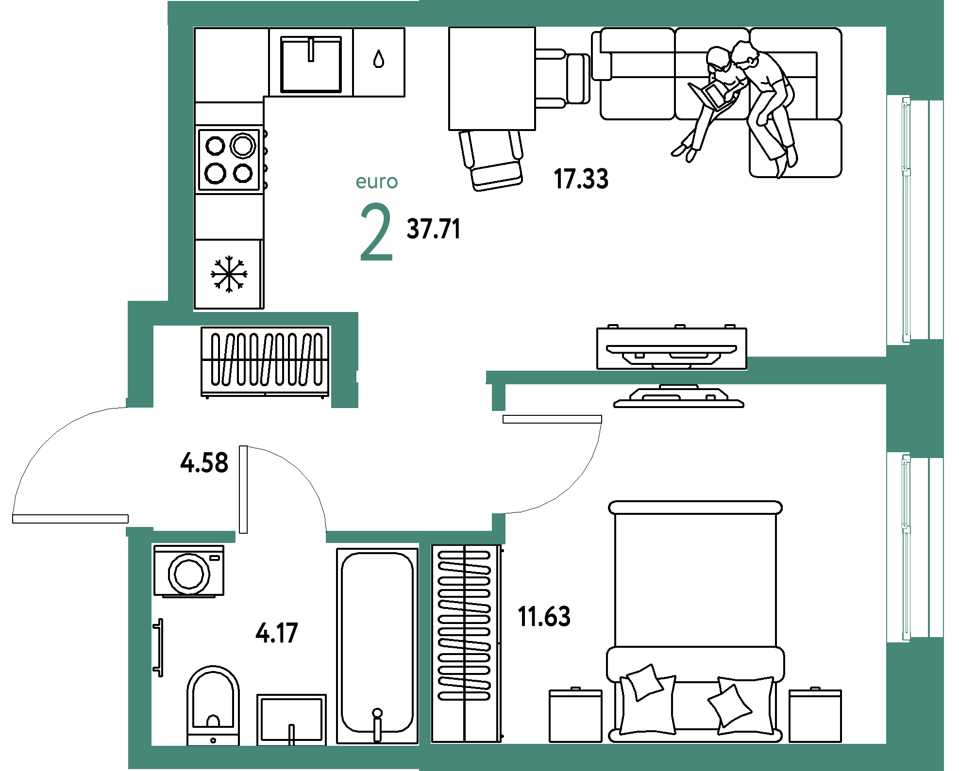 ЖК "Европейский берег 2.0"-2-комнатная 37.71 м²