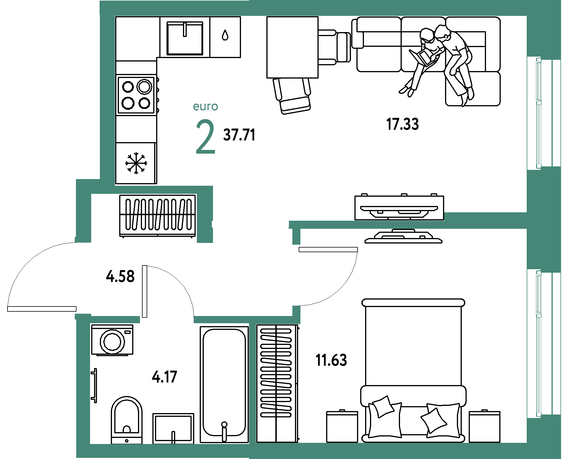 ЖК "Европейский берег 2.0"-2-комнатная 37.71 м²