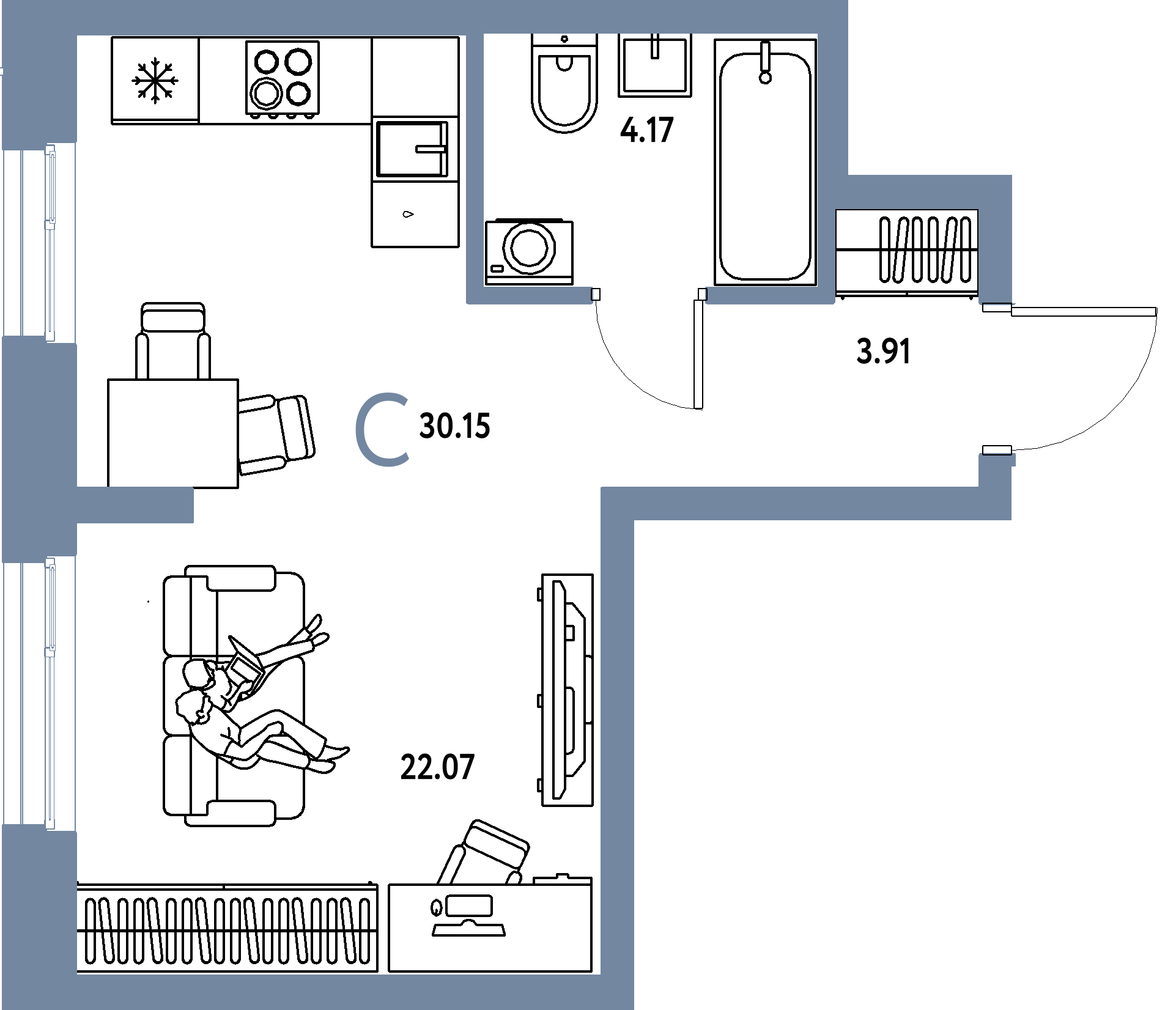 ЖК "Европейский берег 2.0"-Студия 30.15 м²