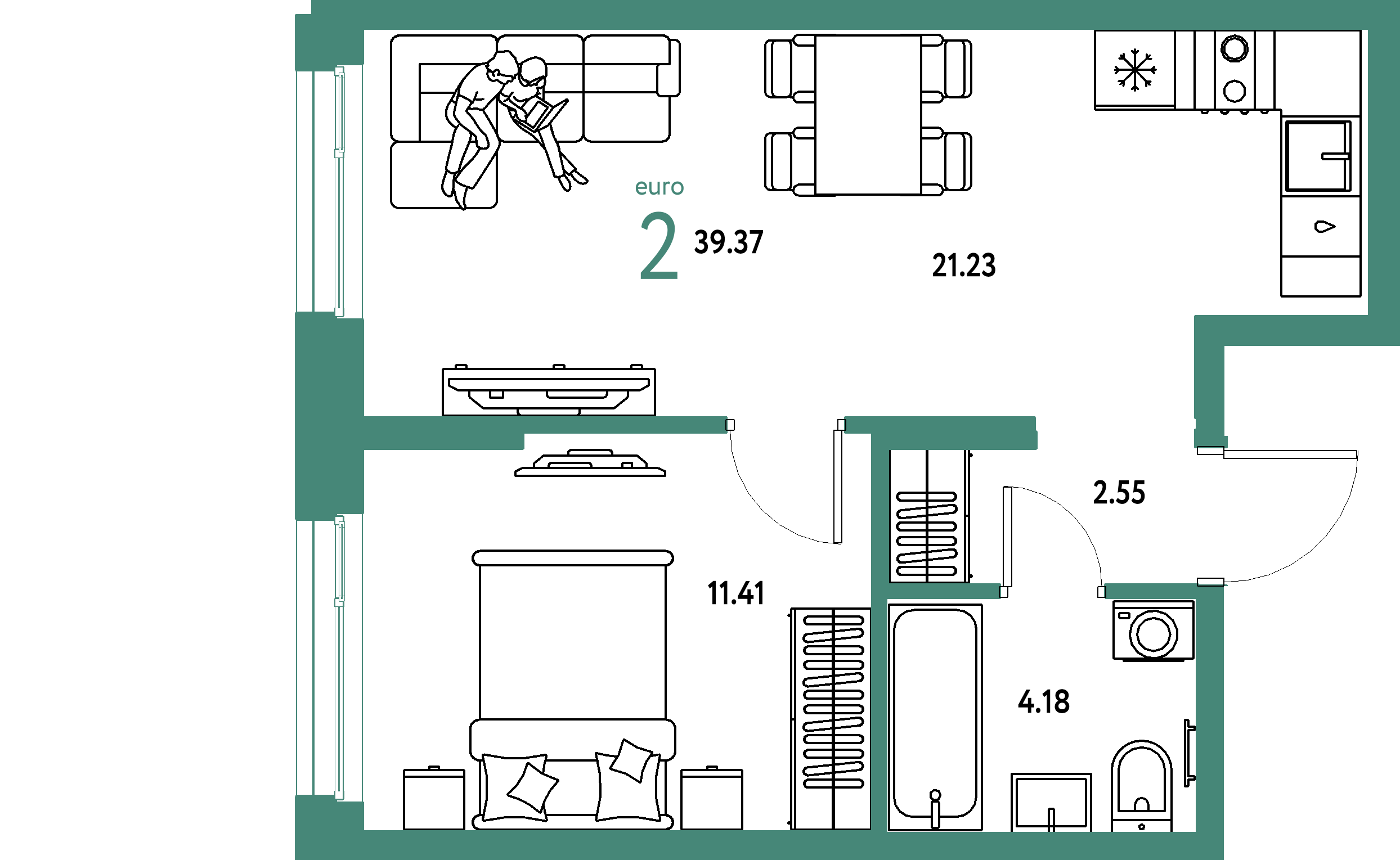 ЖК "Европейский берег 2.0"-2-комнатная 39.37 м²