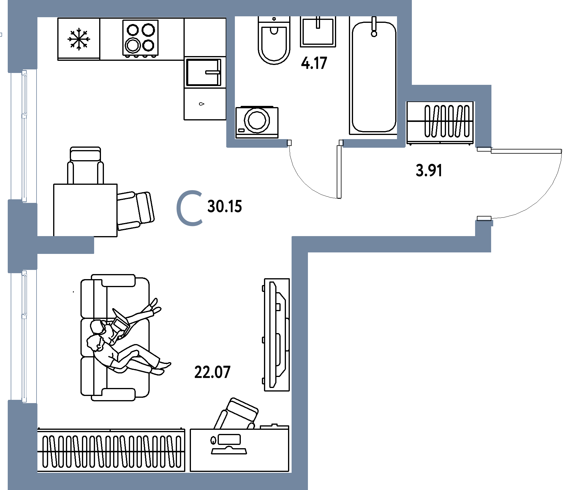 ЖК "Европейский берег 2.0"-Студия 30.15 м²