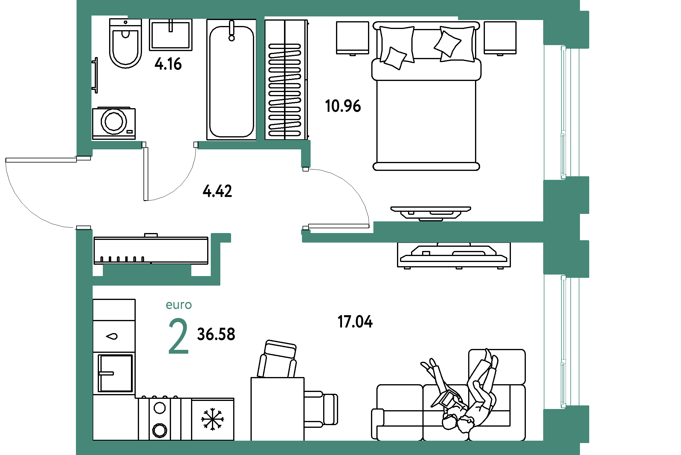 ЖК "Европейский берег 2.0"-2-комнатная 36.58 м²