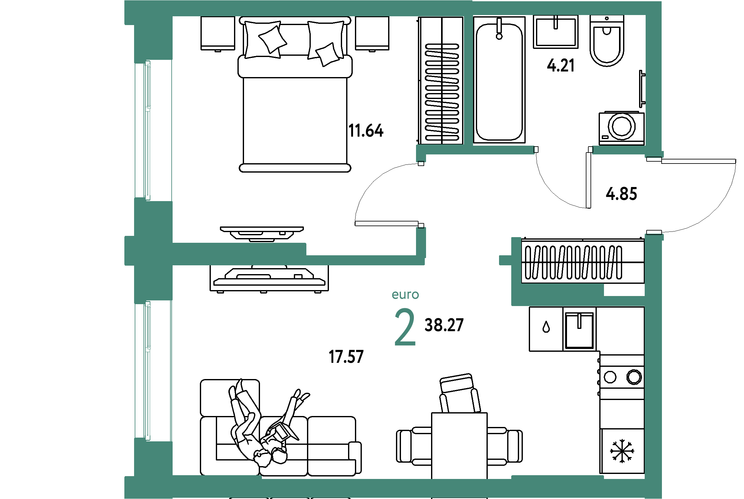 ЖК "Европейский берег 2.0"-2-комнатная 38.27 м²