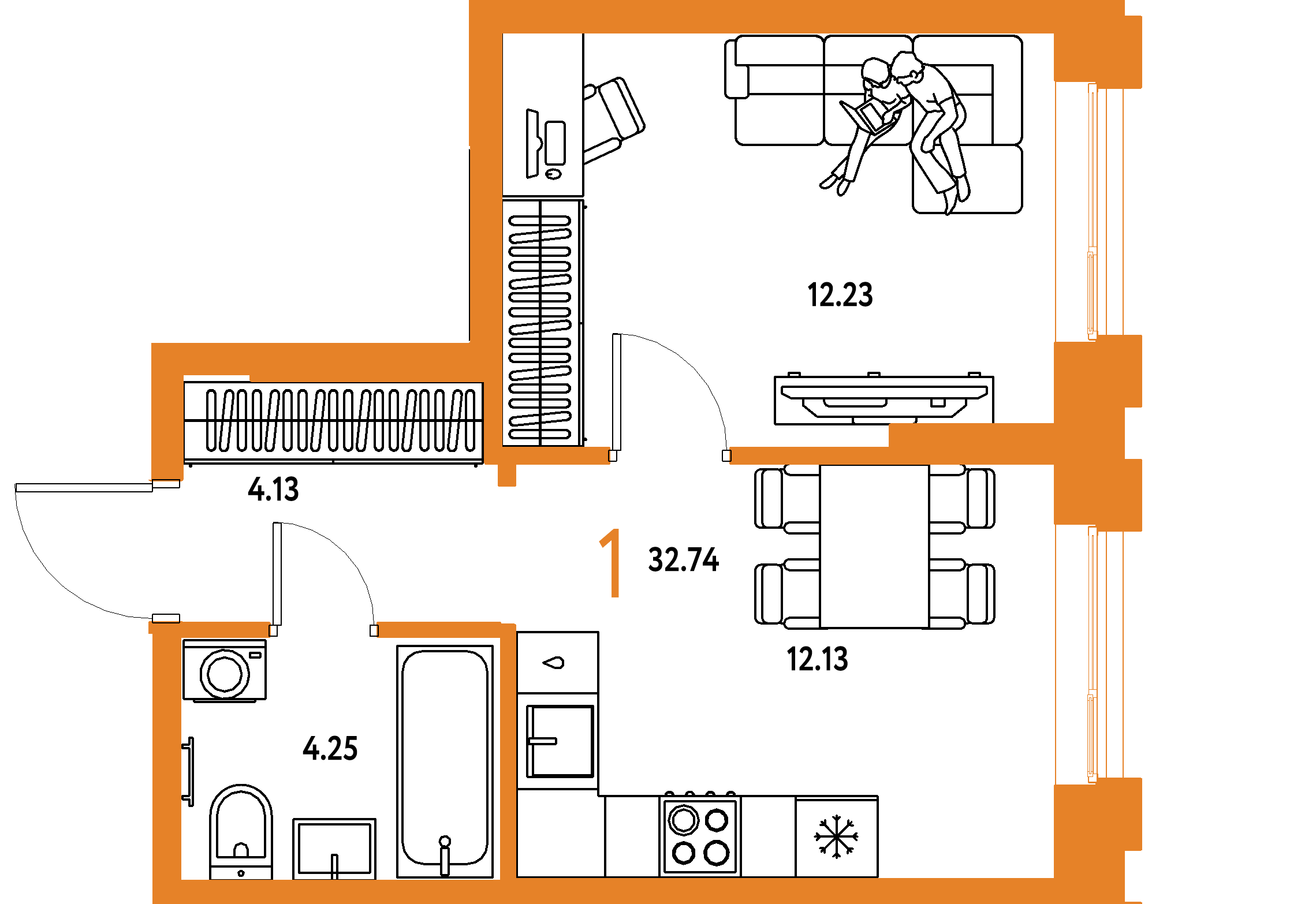 ЖК "Европейский берег 2.0"-1-комнатная 32.74 м²