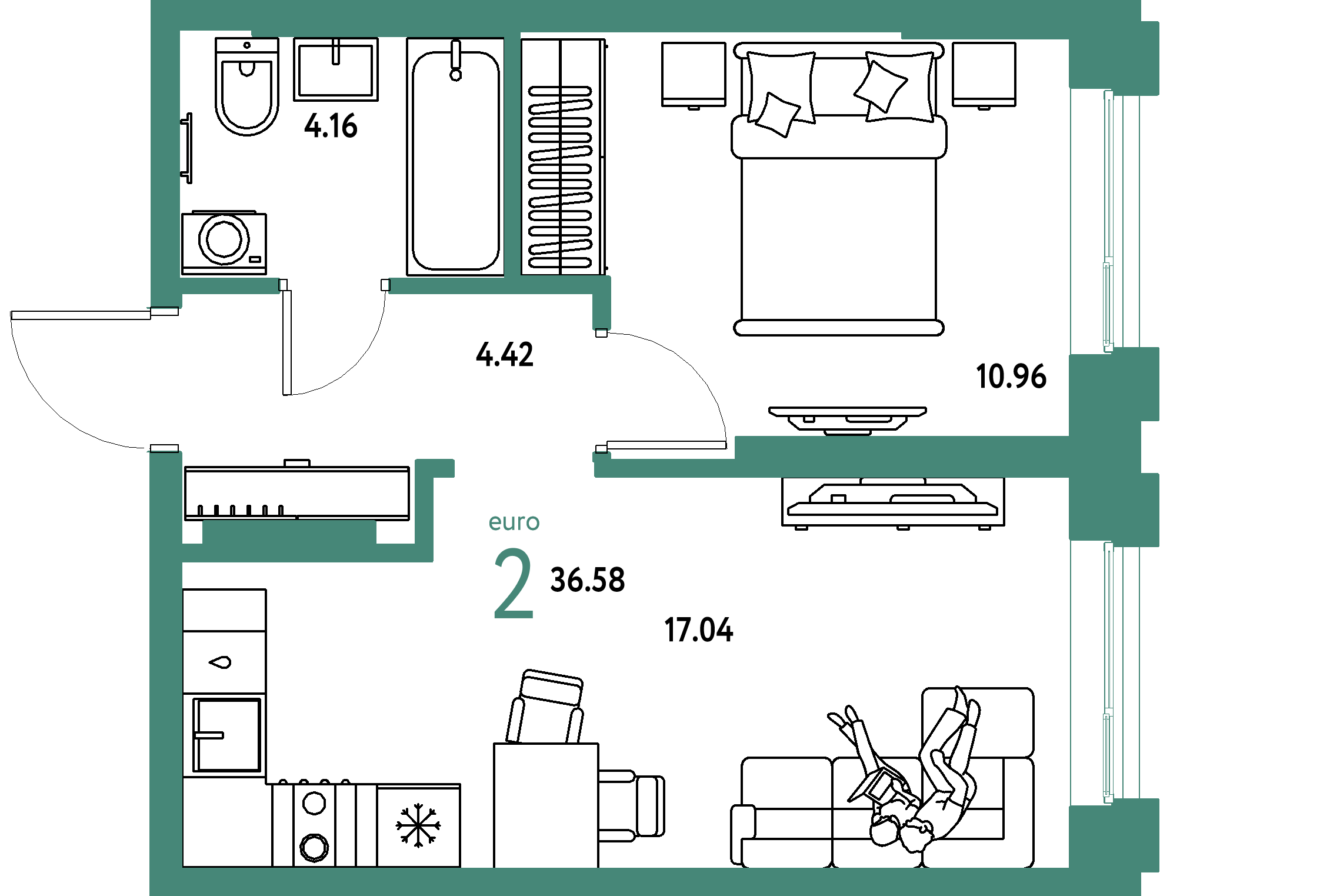 ЖК "Европейский берег 2.0"-2-комнатная 36.58 м²