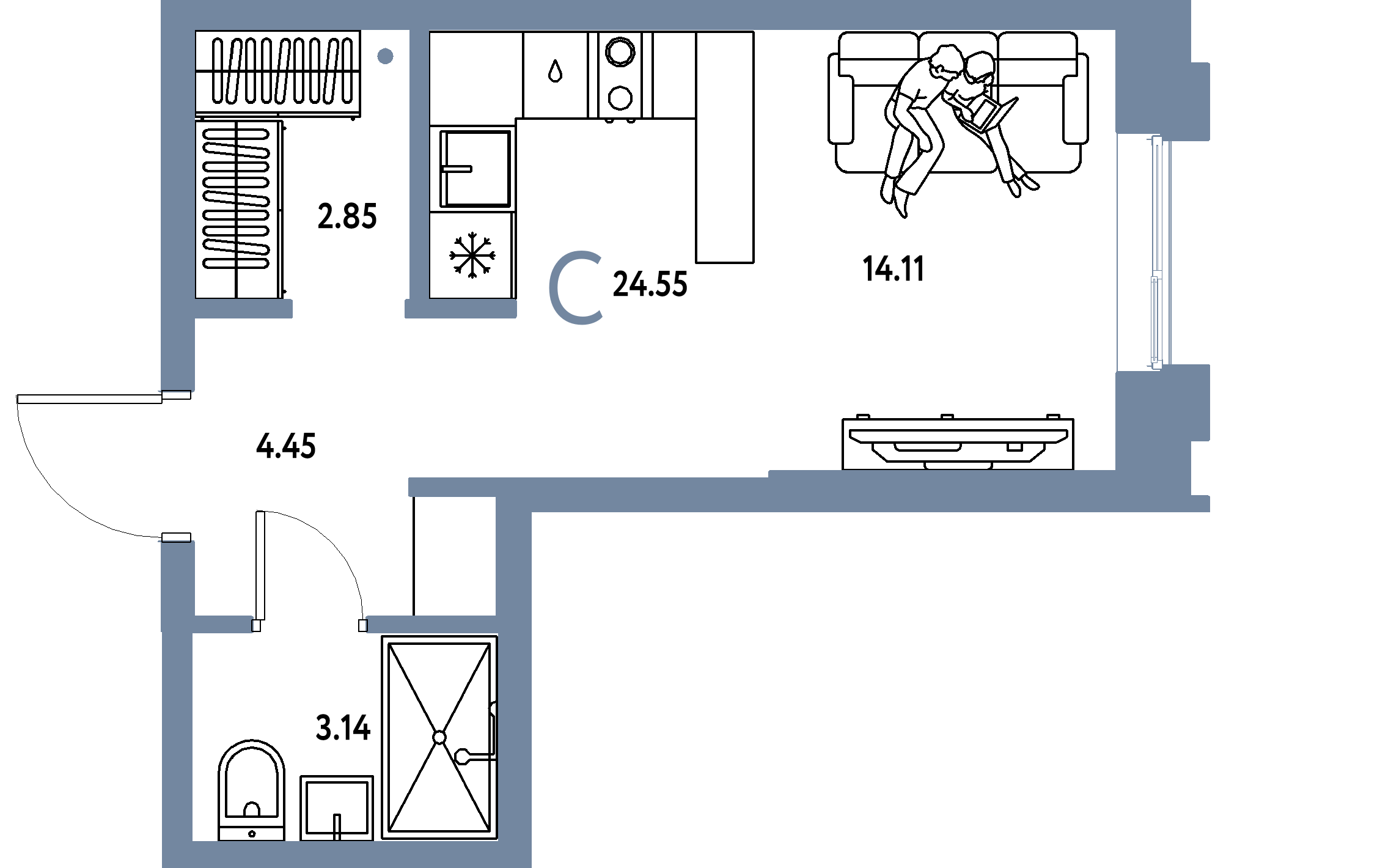 ЖК "Европейский берег 2.0"-Студия 24.55 м²
