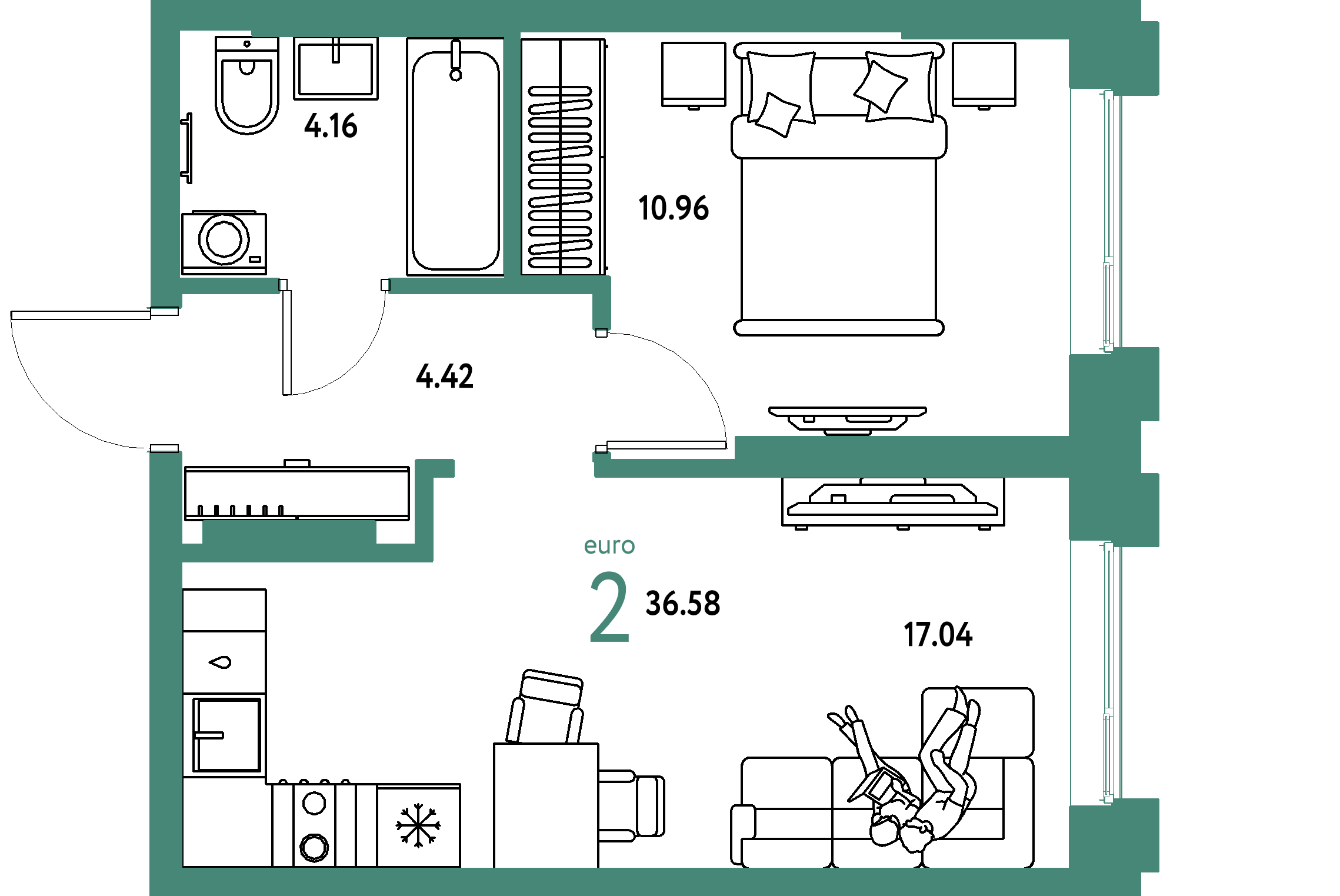 ЖК "Европейский берег 2.0"-2-комнатная 36.58 м²