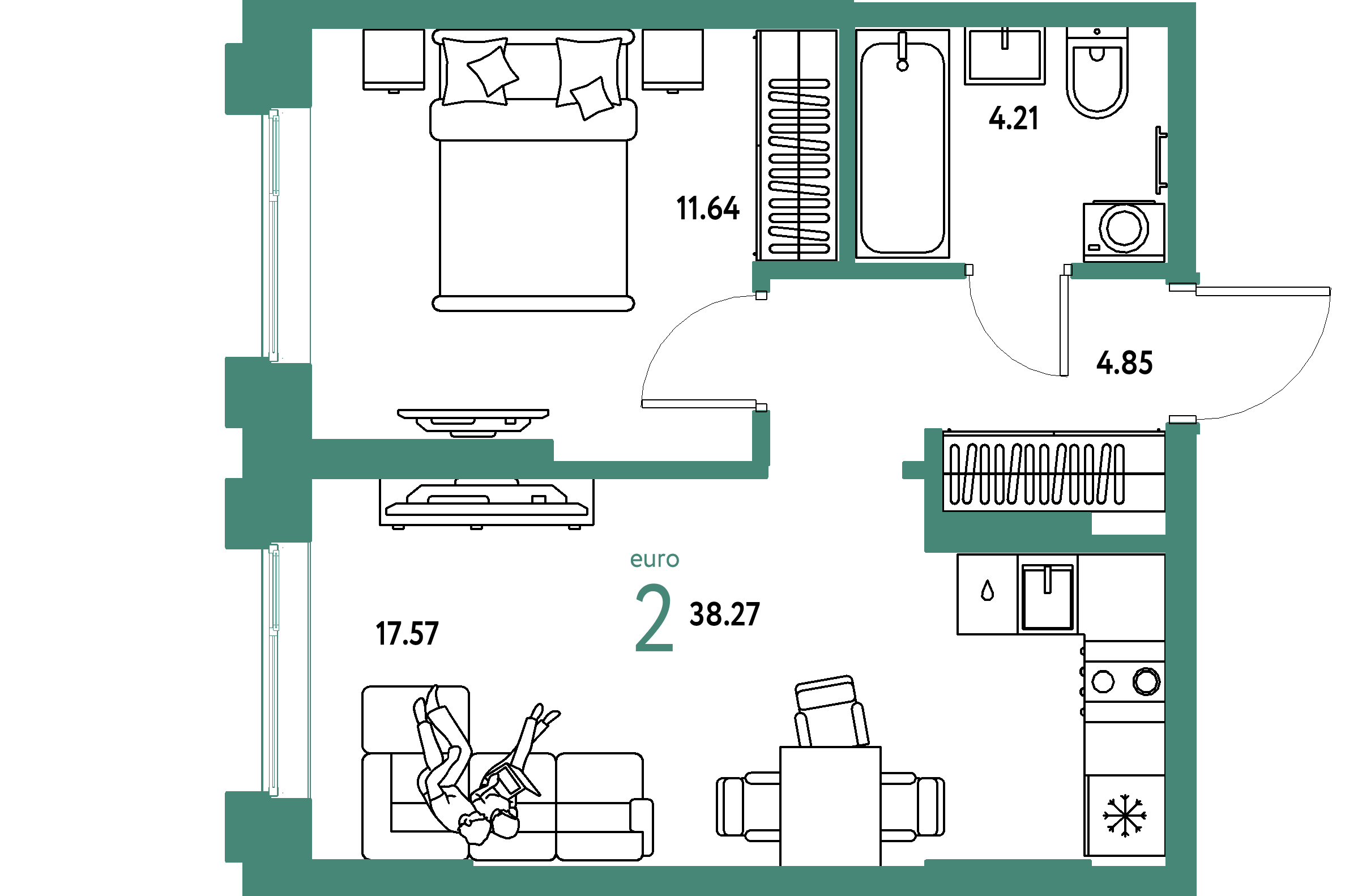 ЖК "Европейский берег 2.0"-2-комнатная 38.27 м²