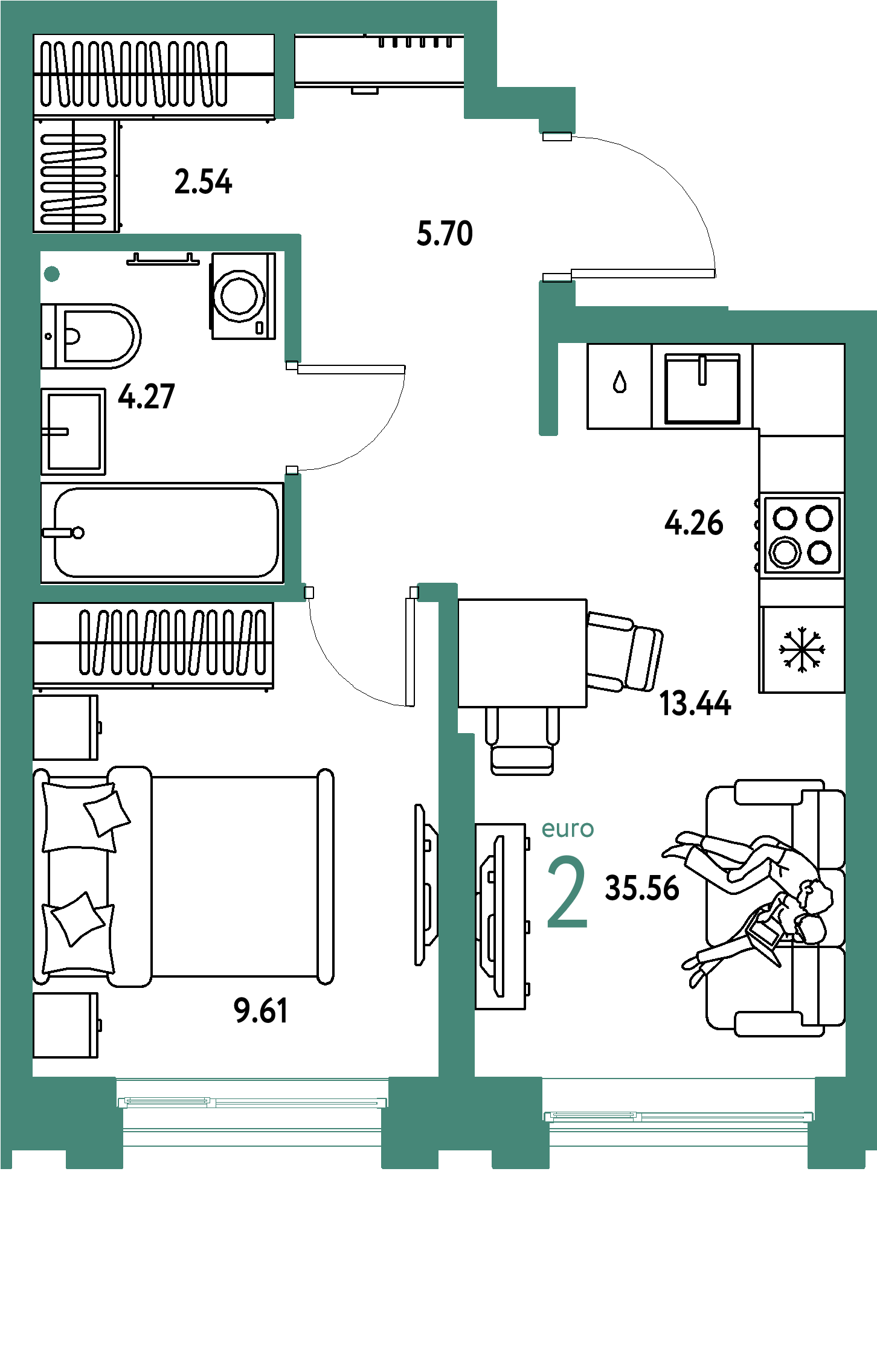 ЖК "Европейский берег 2.0"-2-комнатная 35.56 м²