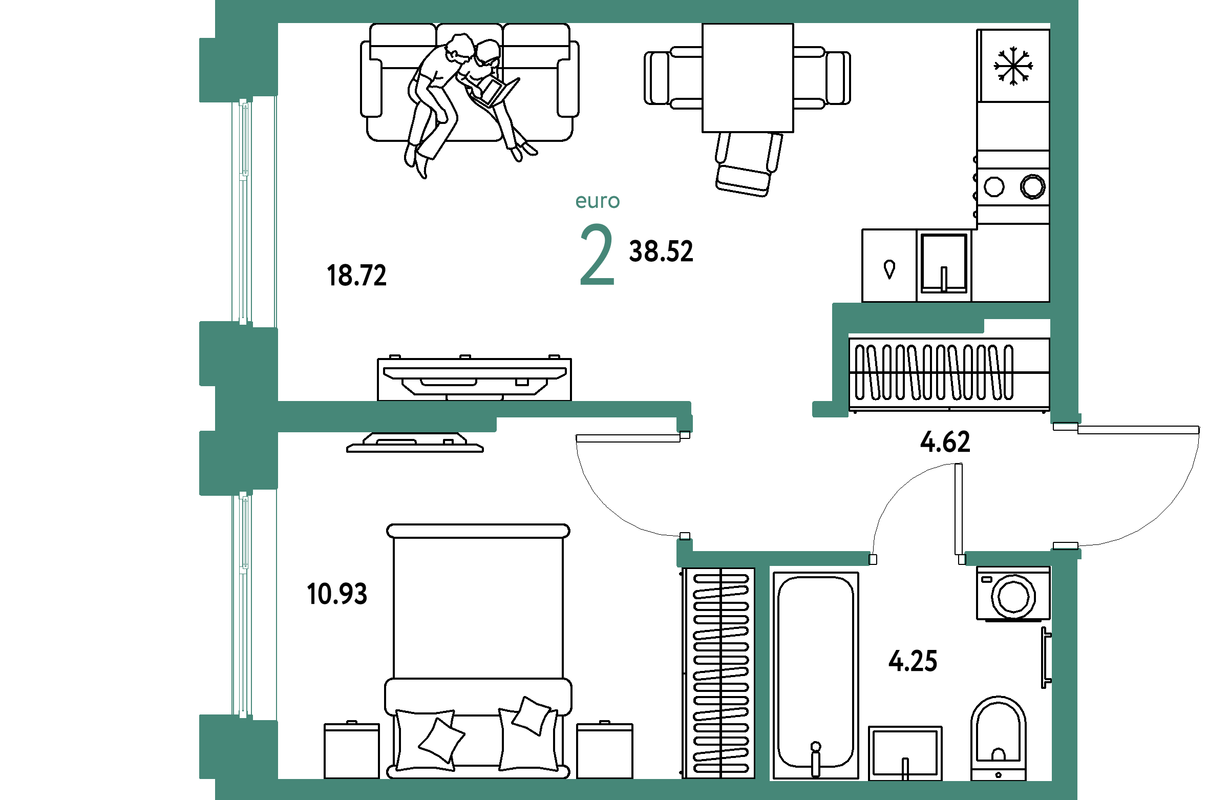 ЖК "Европейский берег 2.0"-2-комнатная 38.52 м²