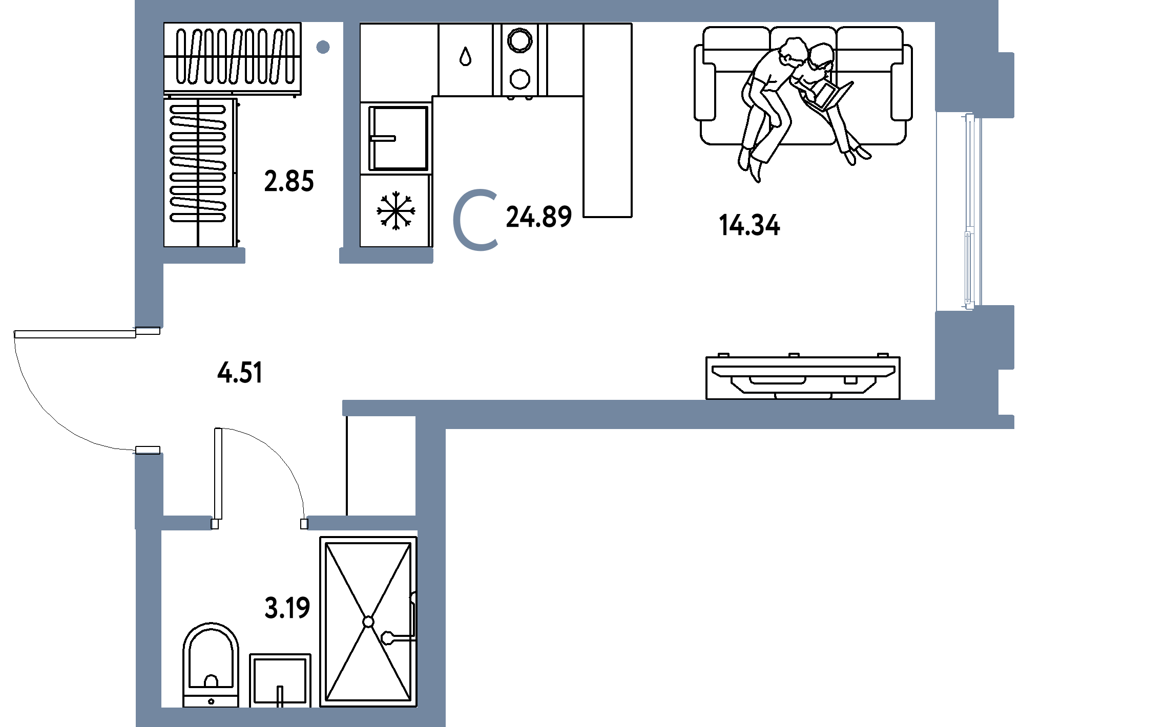 ЖК "Европейский берег 2.0"-Студия 24.89 м²