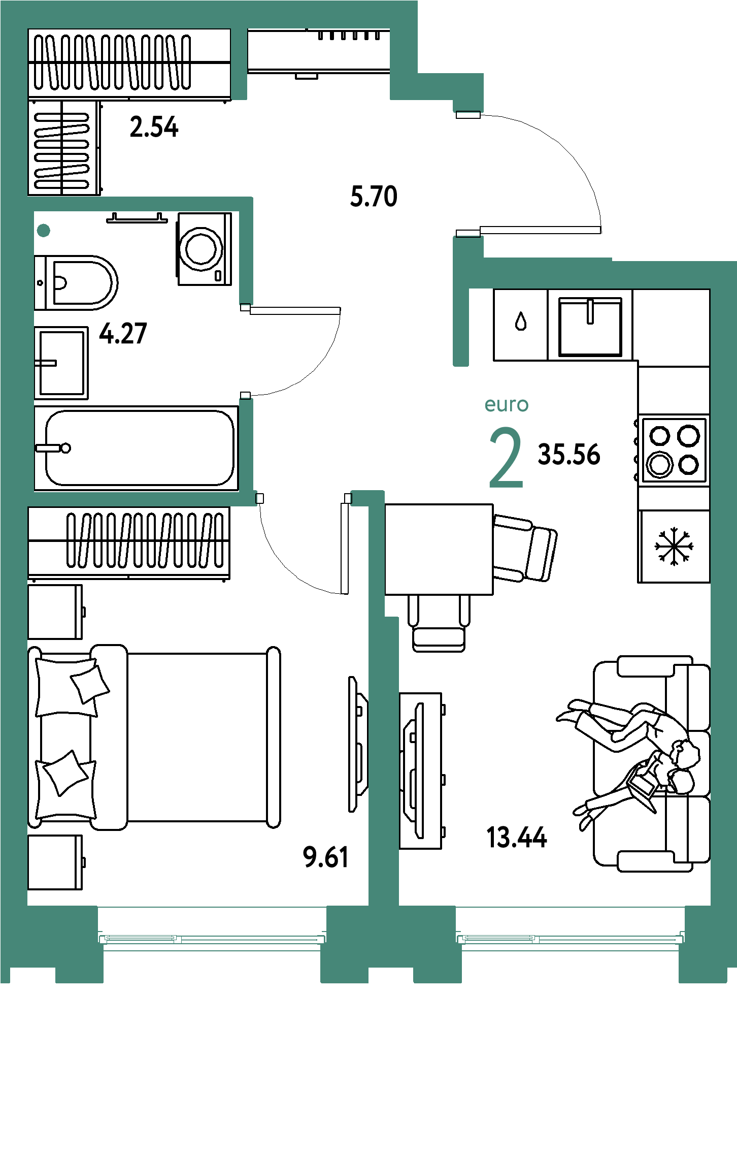ЖК "Европейский берег 2.0"-2-комнатная 35.56 м²