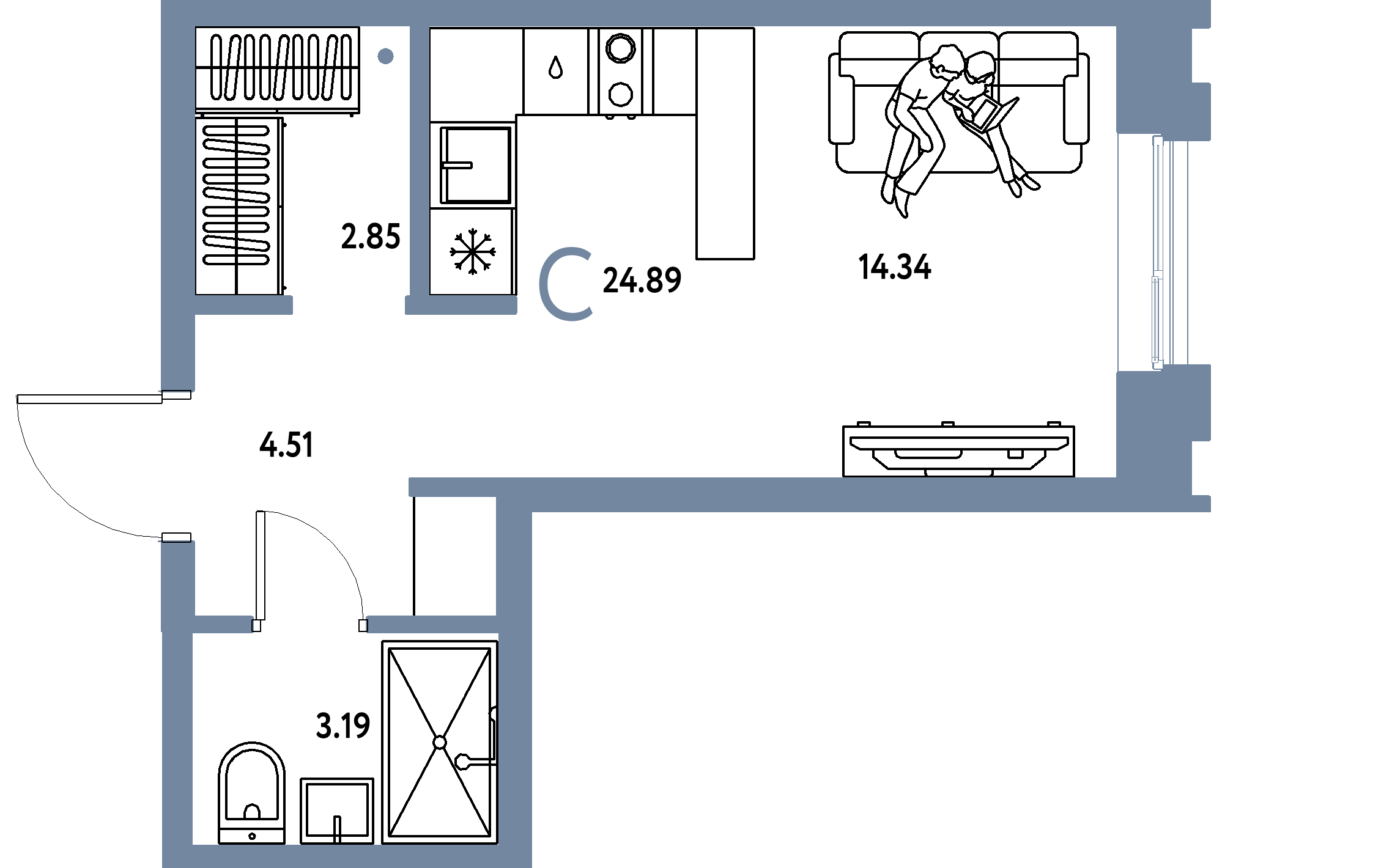 ЖК "Европейский берег 2.0"-Студия 24.89 м²