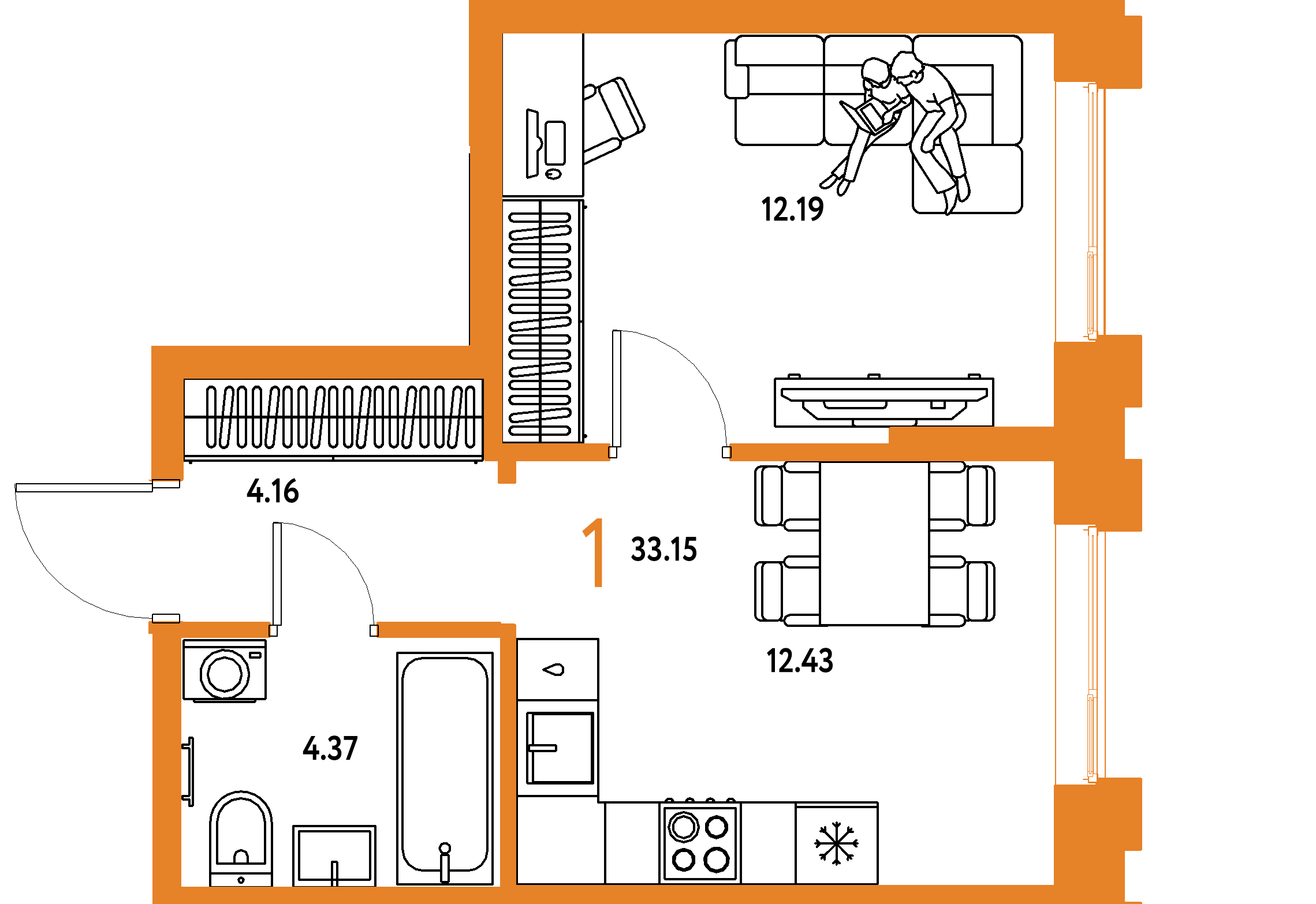 ЖК "Европейский берег 2.0"-1-комнатная 33.15 м²