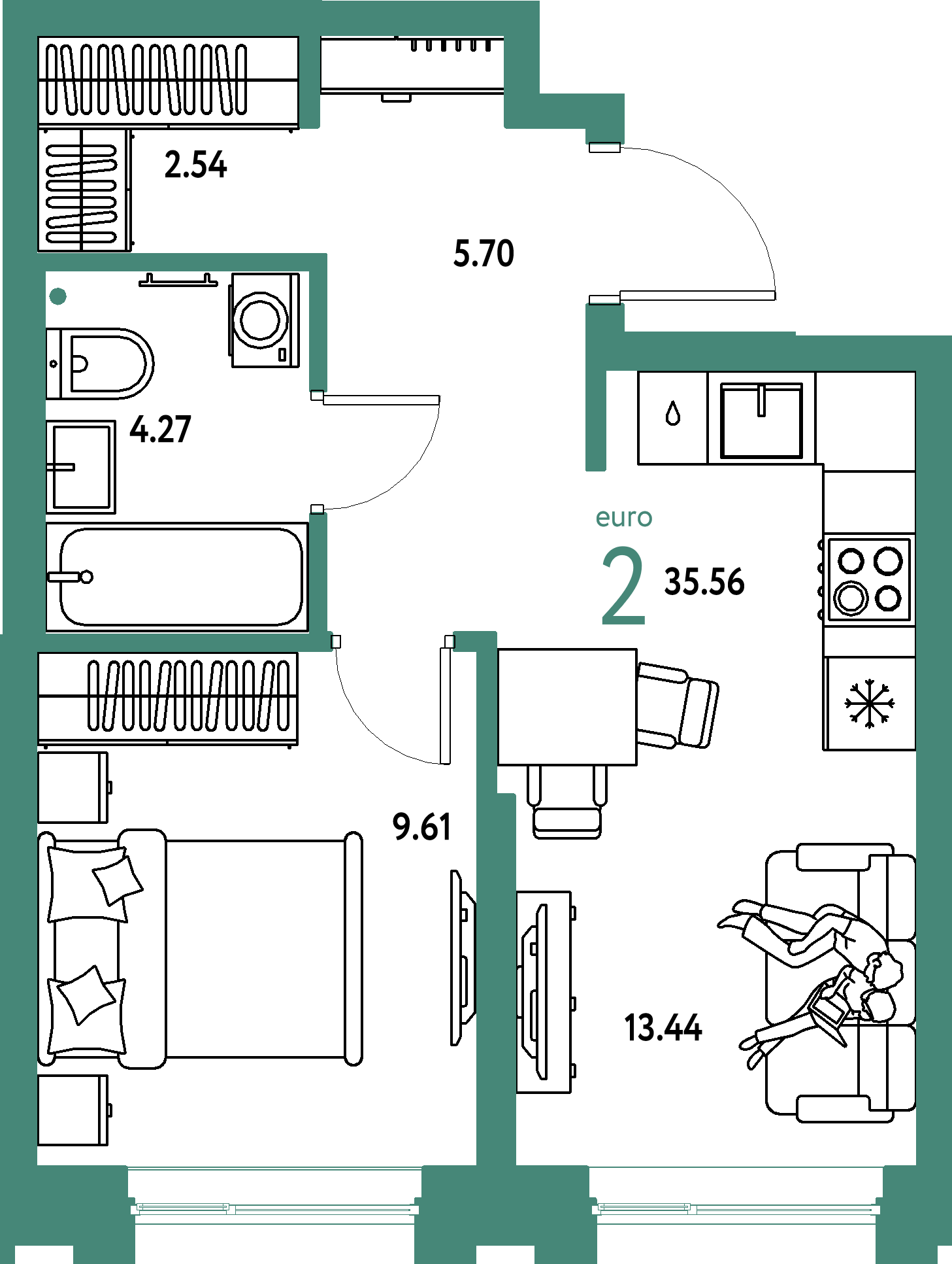 ЖК "Европейский берег 2.0"-2-комнатная 35.56 м²