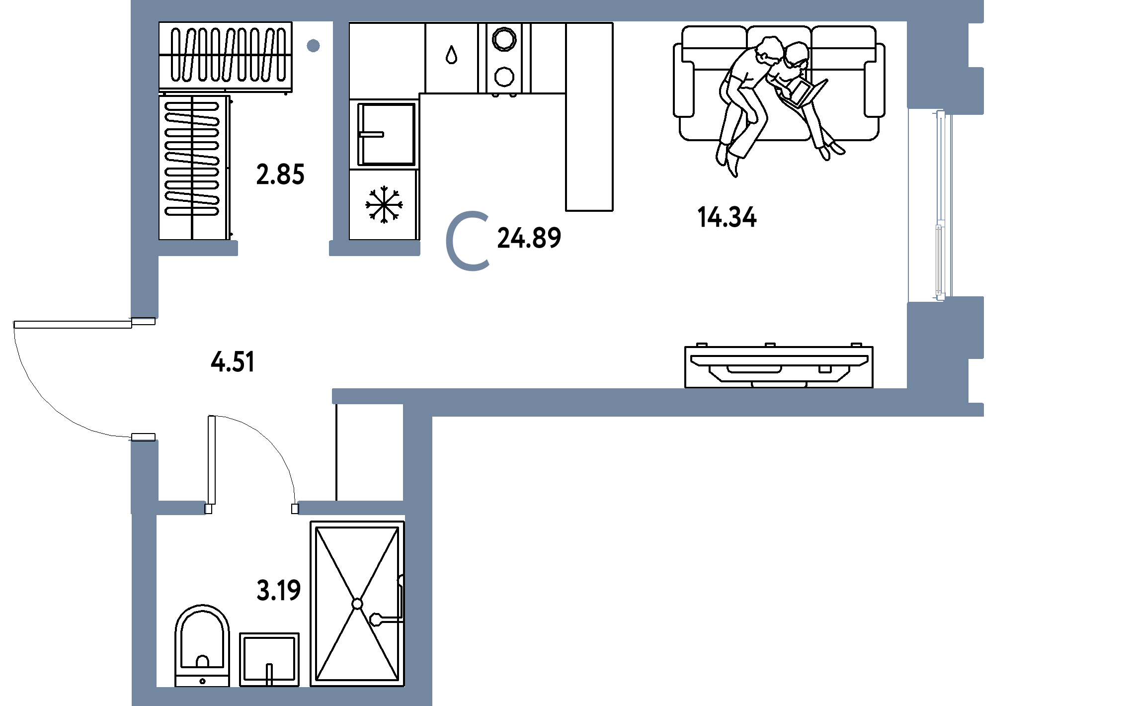 ЖК "Европейский берег 2.0"-Студия 24.89 м²