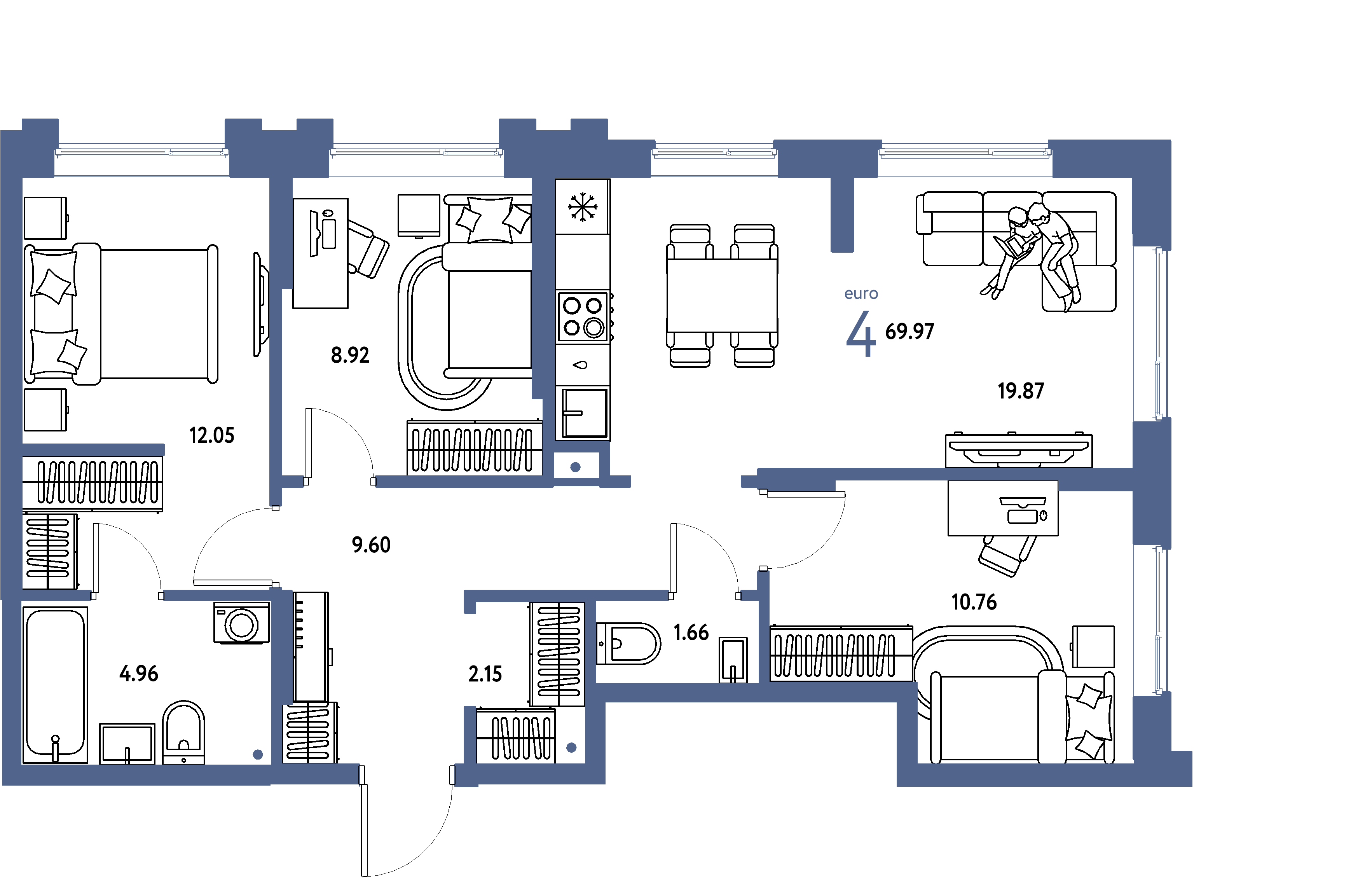 ЖК "Европейский берег 2.0"-4-комнатная 69.97 м²