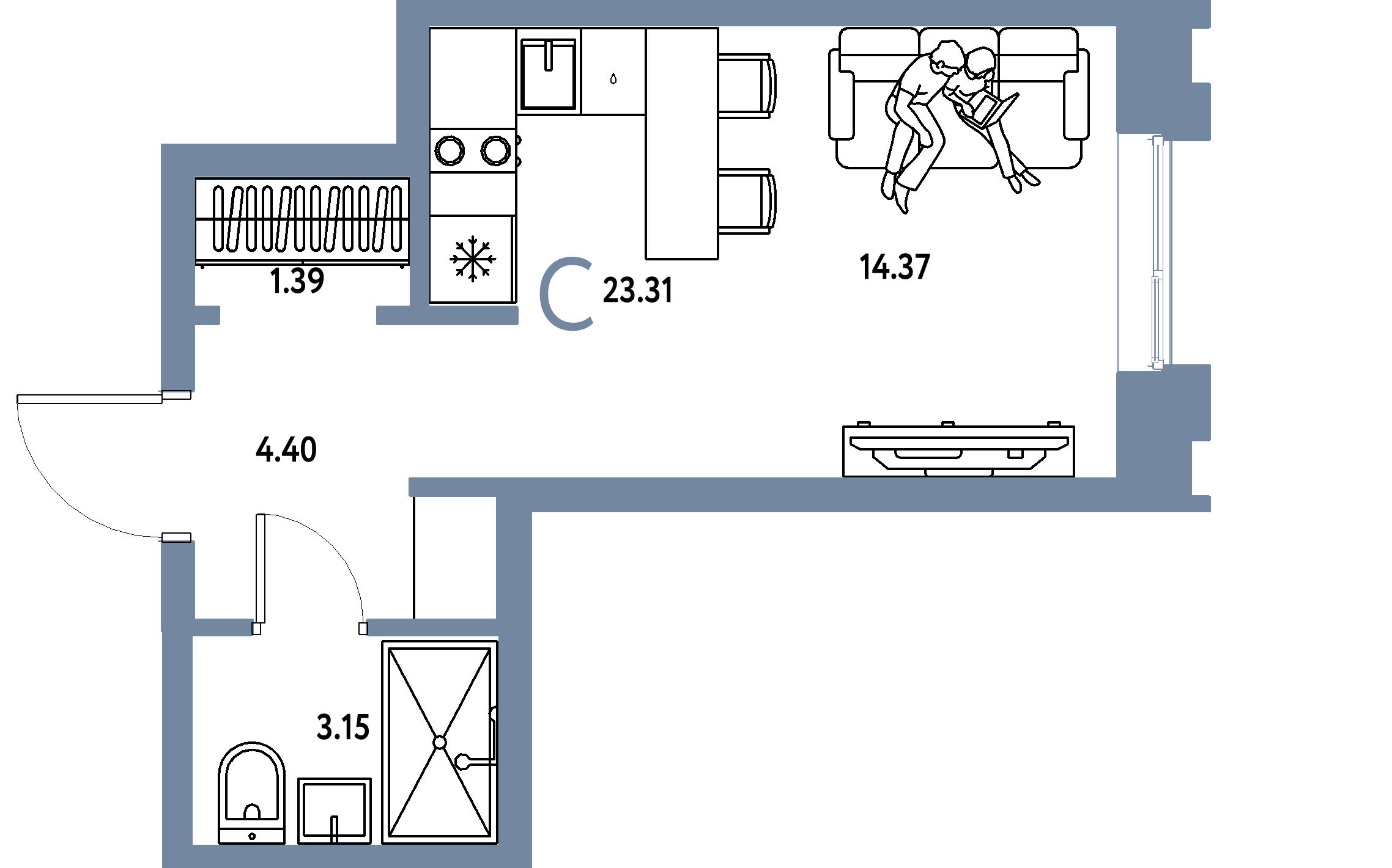 ЖК "Европейский берег 2.0"-Студия 23.31 м²
