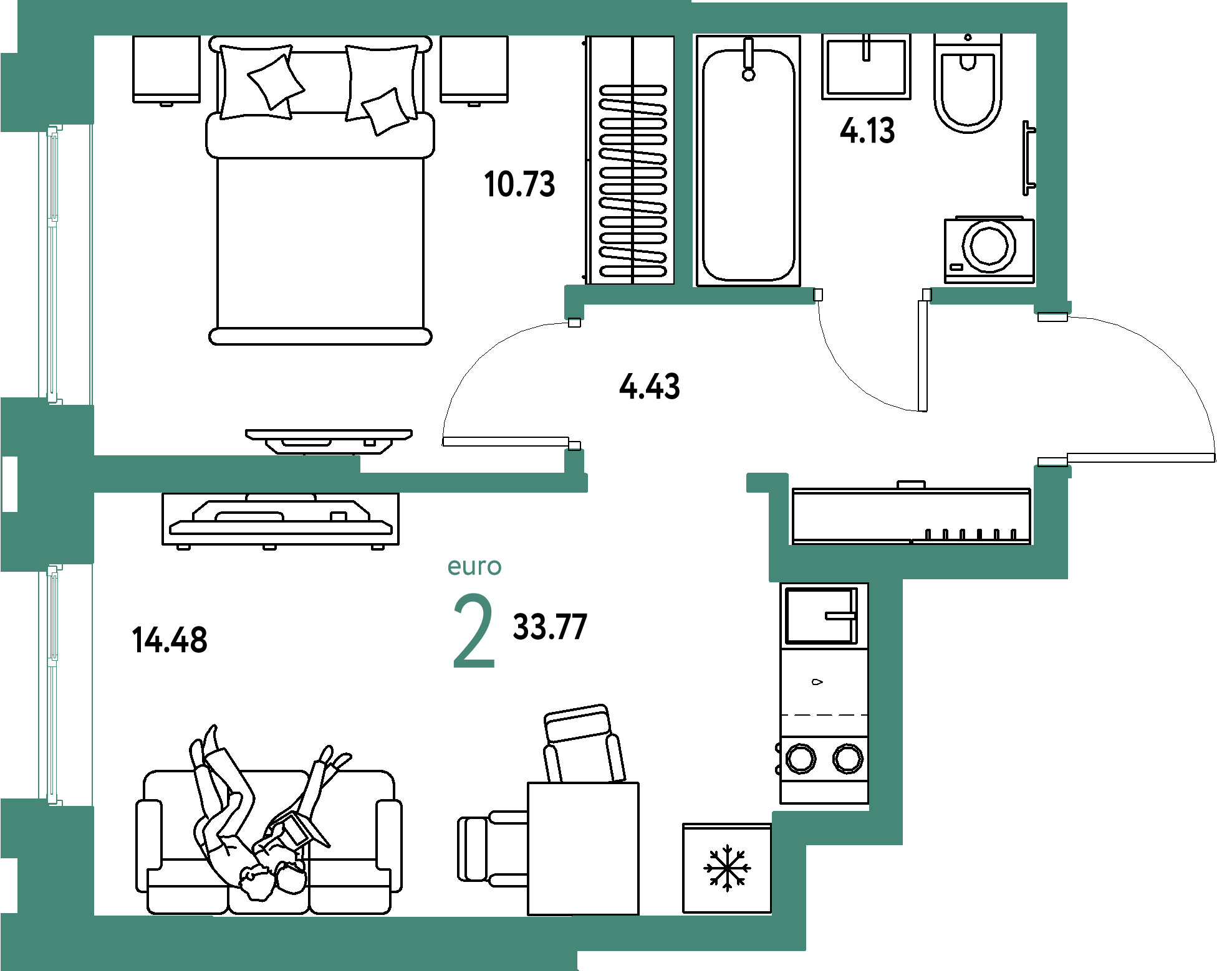 ЖК "Европейский берег 2.0"-2-комнатная 33.77 м²