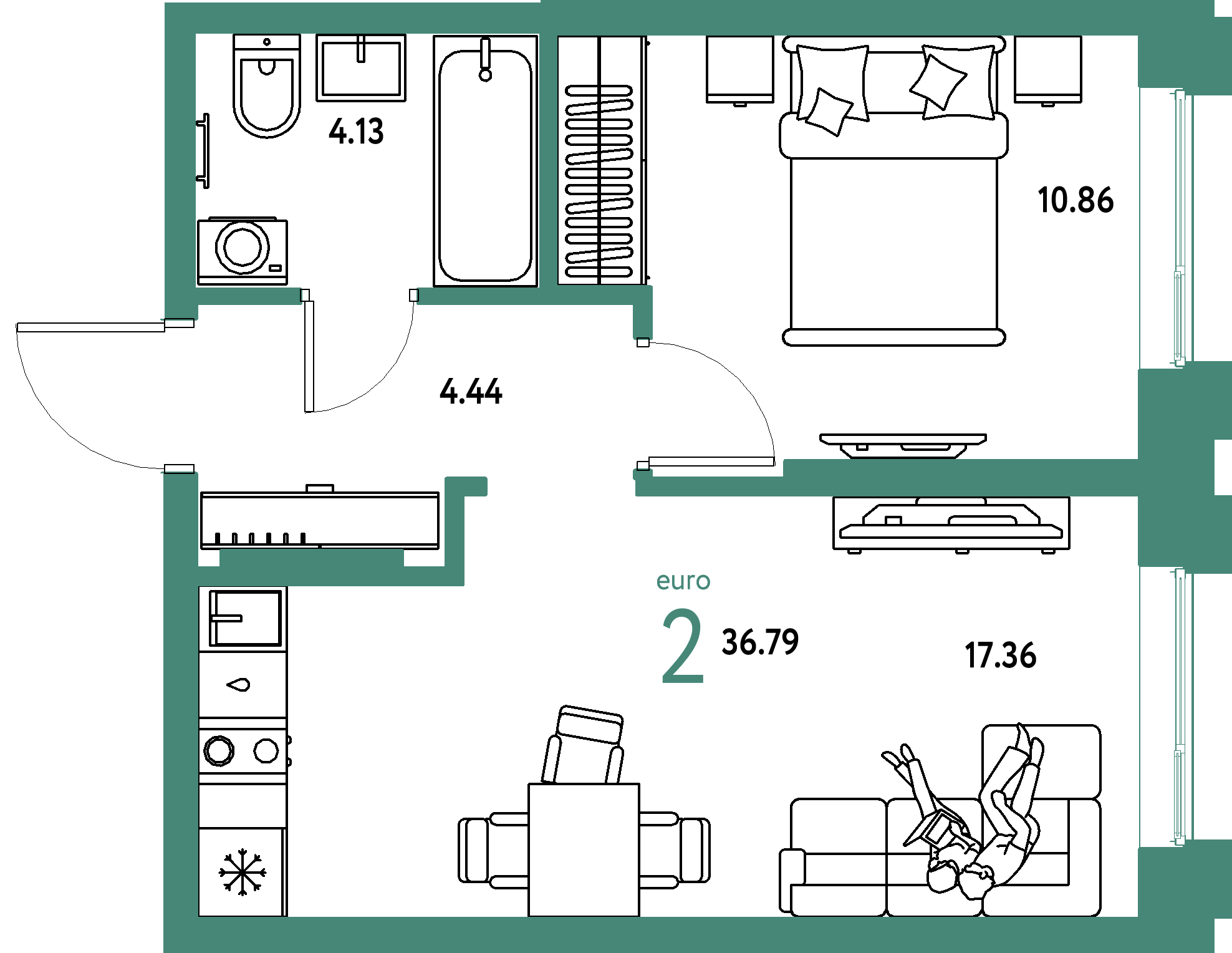 ЖК "Европейский берег 2.0"-2-комнатная 36.79 м²