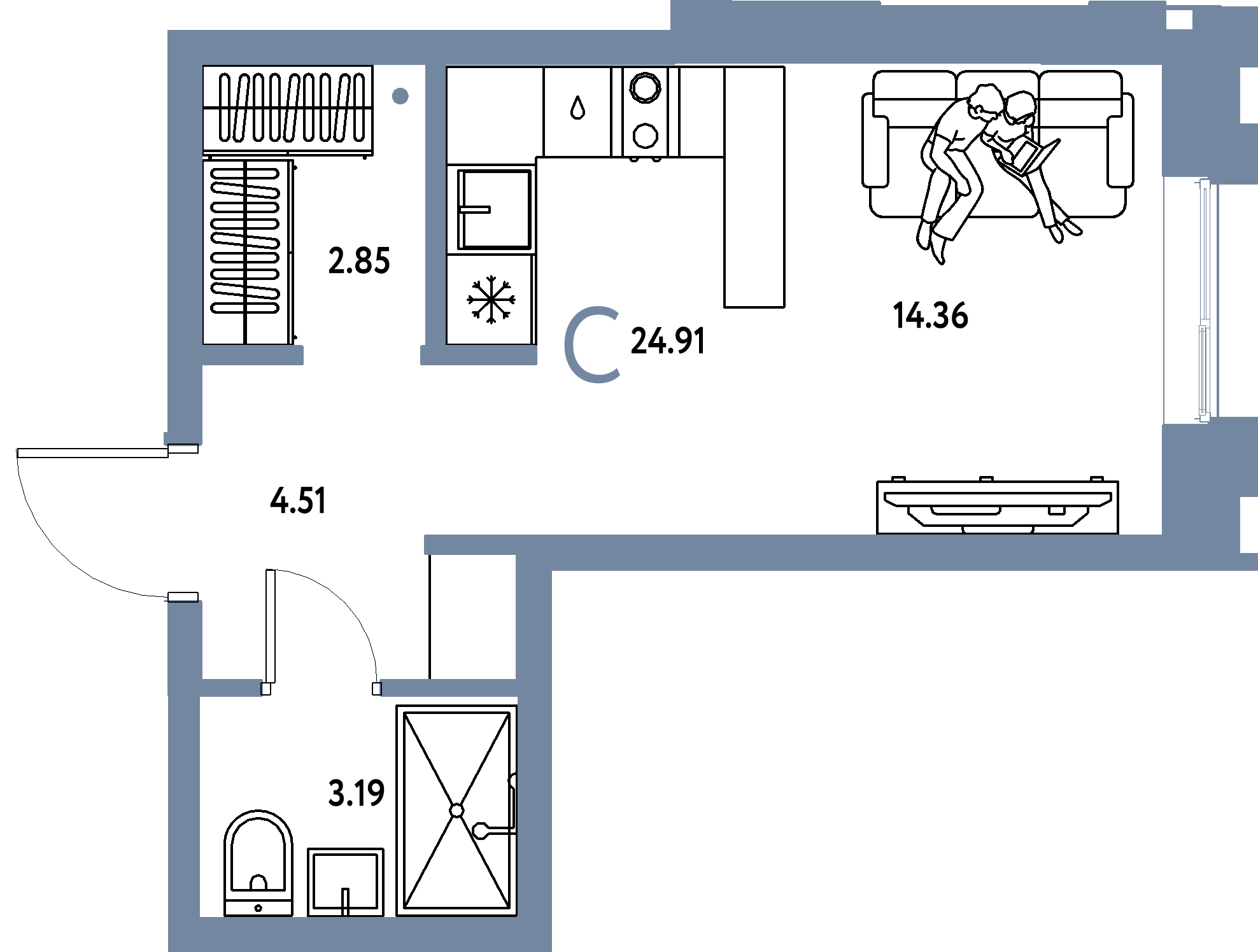 ЖК "Европейский берег 2.0"-Студия 24.91 м²