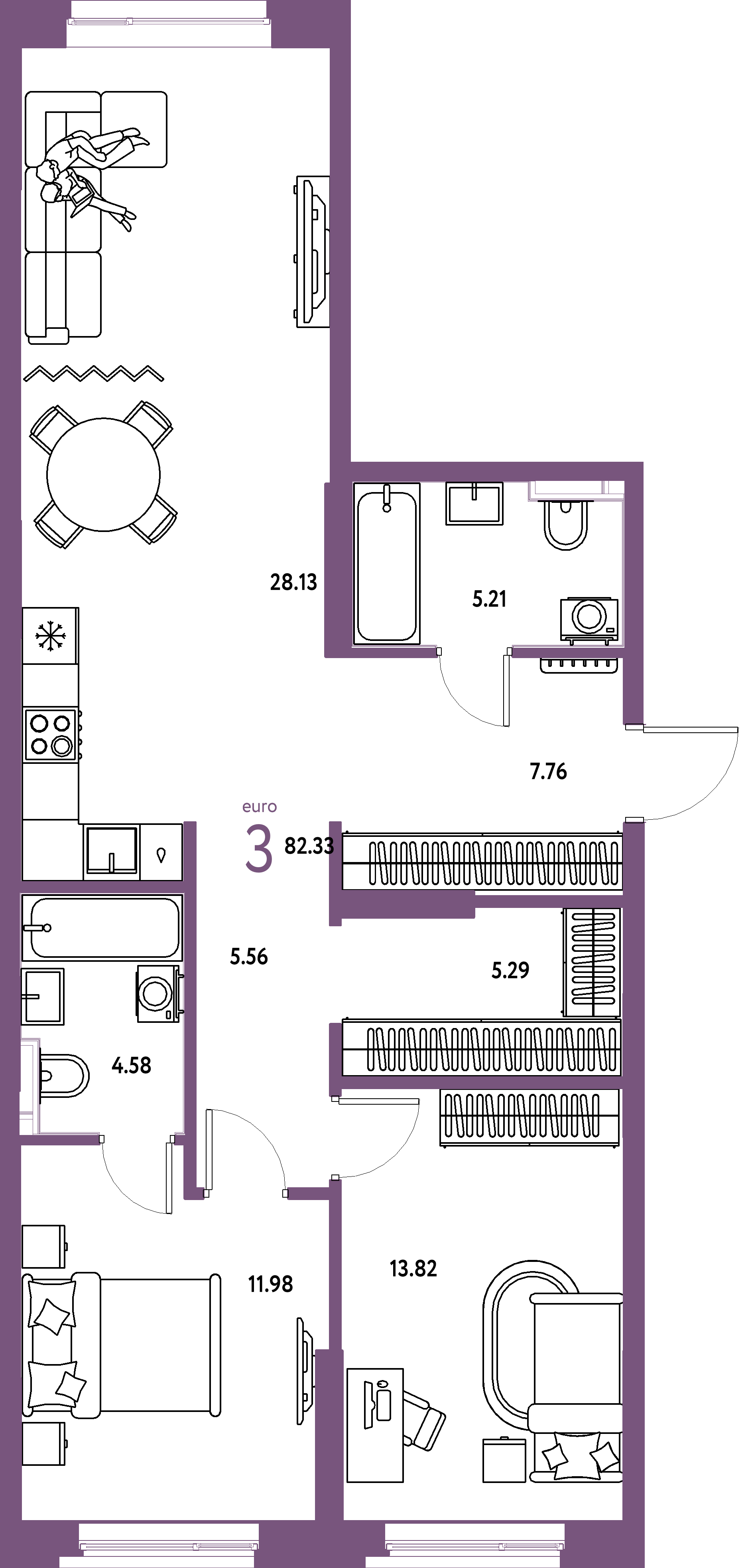 ЖК "Остров-сад"-3-комнатная 82.33 м²