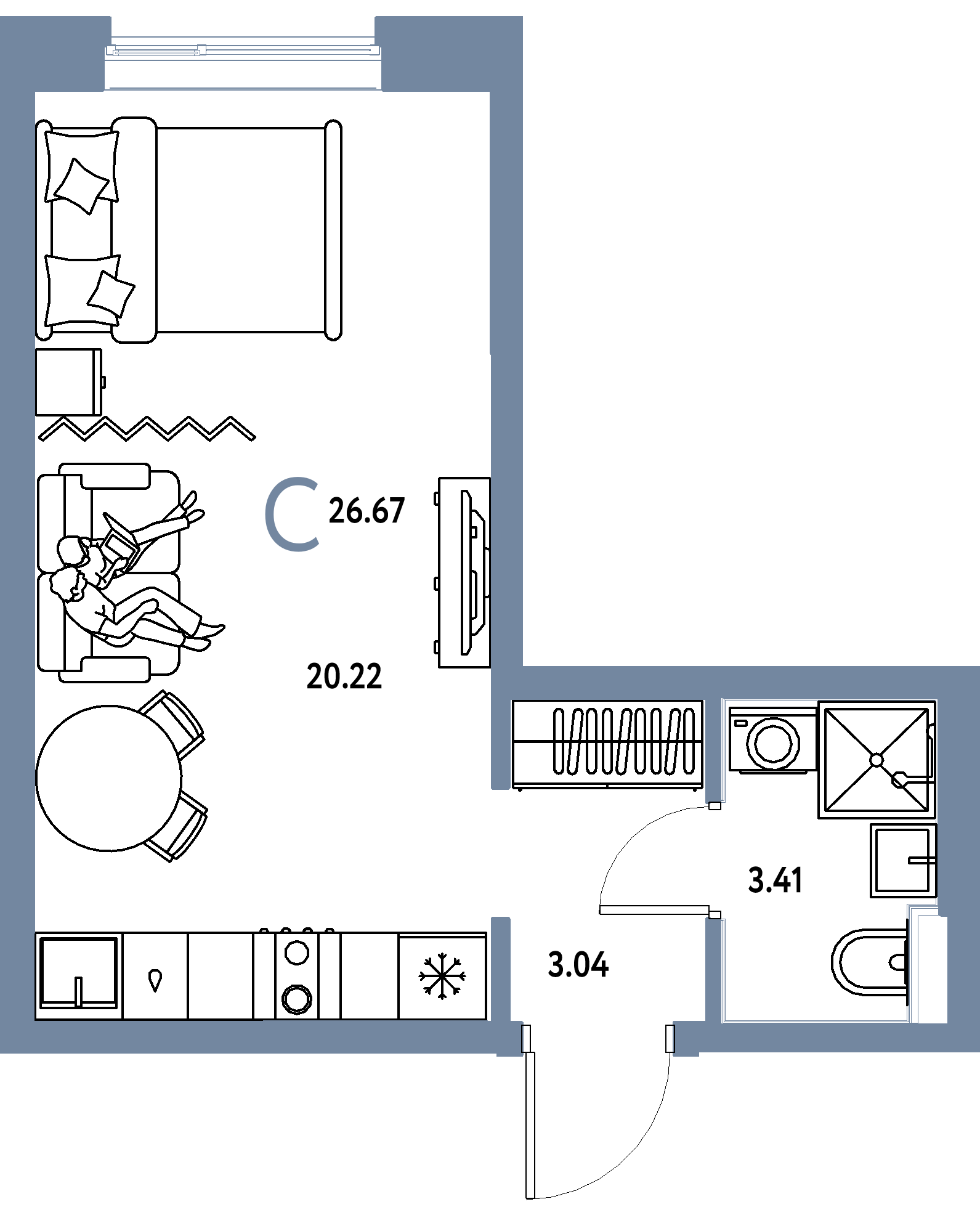ЖК "Остров-сад"-Студия 26.67 м²