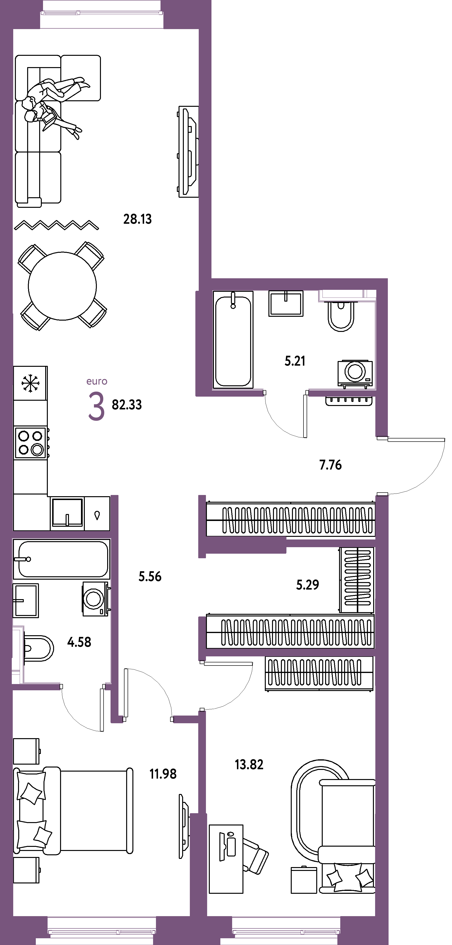 ЖК "Остров-сад"-3-комнатная 82.33 м²