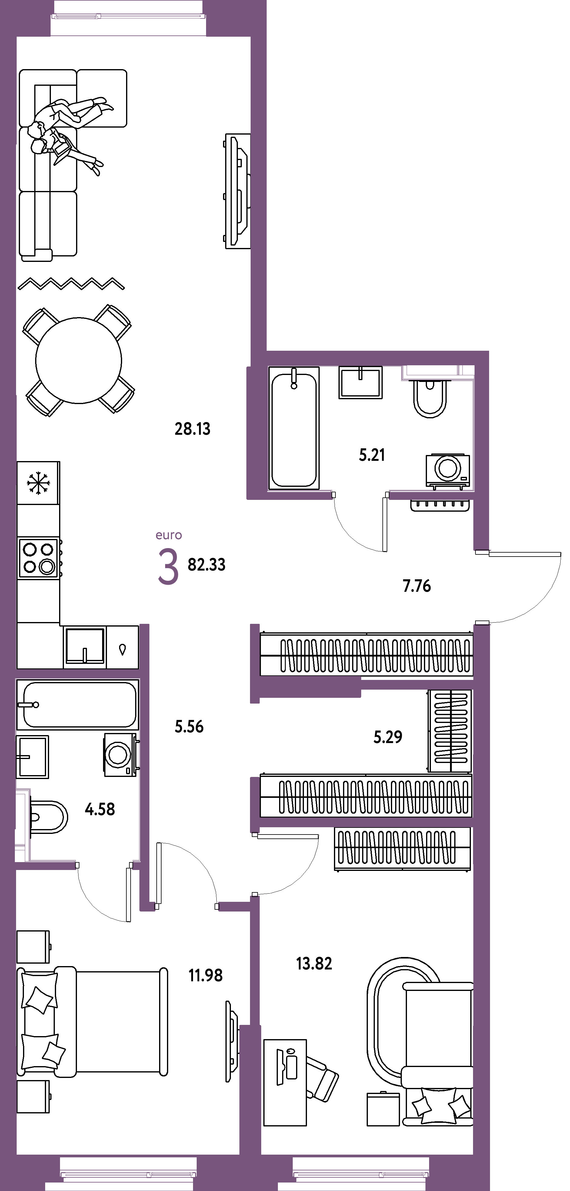 ЖК "Остров-сад"-3-комнатная 82.33 м²