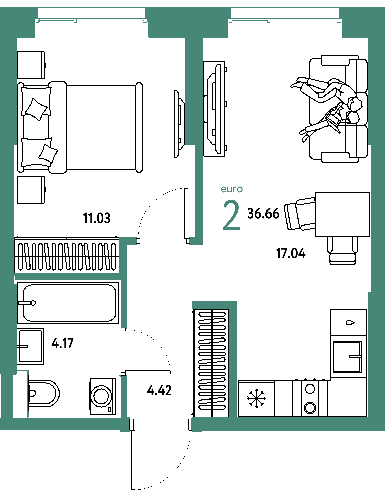 Планировка: Формат уточняется 36.7 м² в ЖК Остров-сад, ДОК